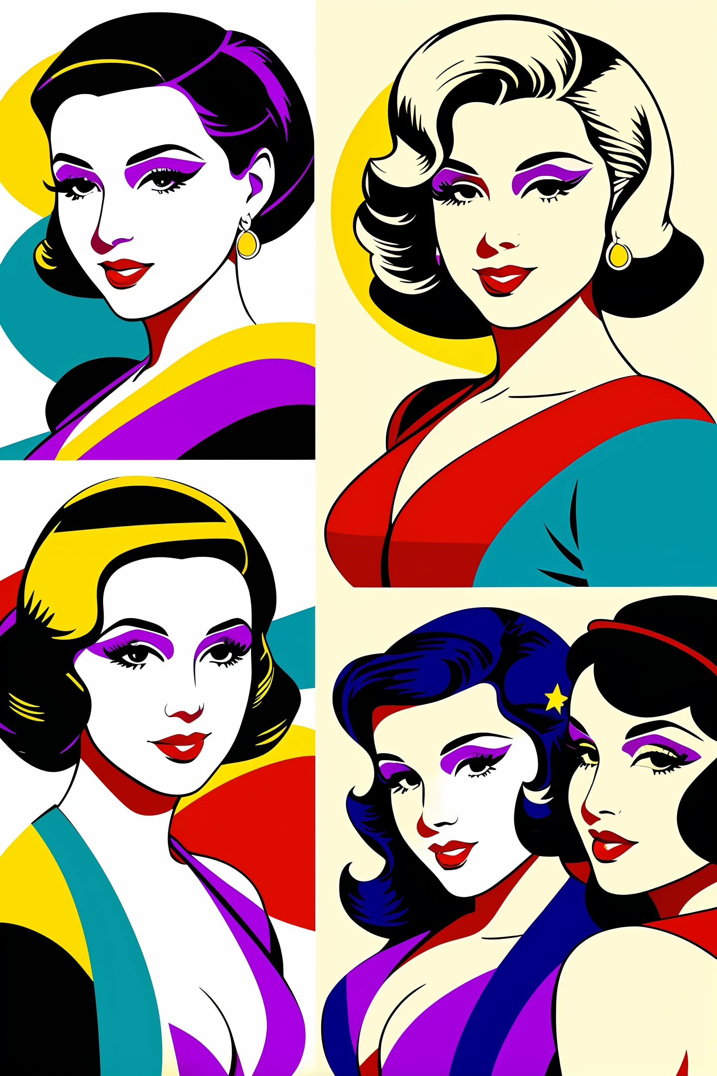 pop art deco Ladies diferent ethnicities at a art deco ball, white background