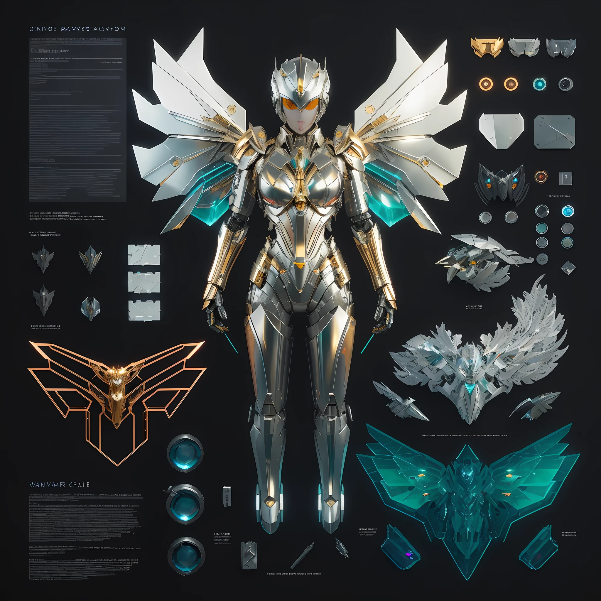 a close up of a model of a woman with wings and armor, futuristic robot angel, detailed cosmic angelic robot, mechanized valkyrie girl, cyborg wing, angel in plastic armor, beautiful cyborg angel girl, white metal neocubism armor, mecha wings, armor angle with wing, trending on polycount, sliver ice color reflected armor, cyberpunk pearl armor