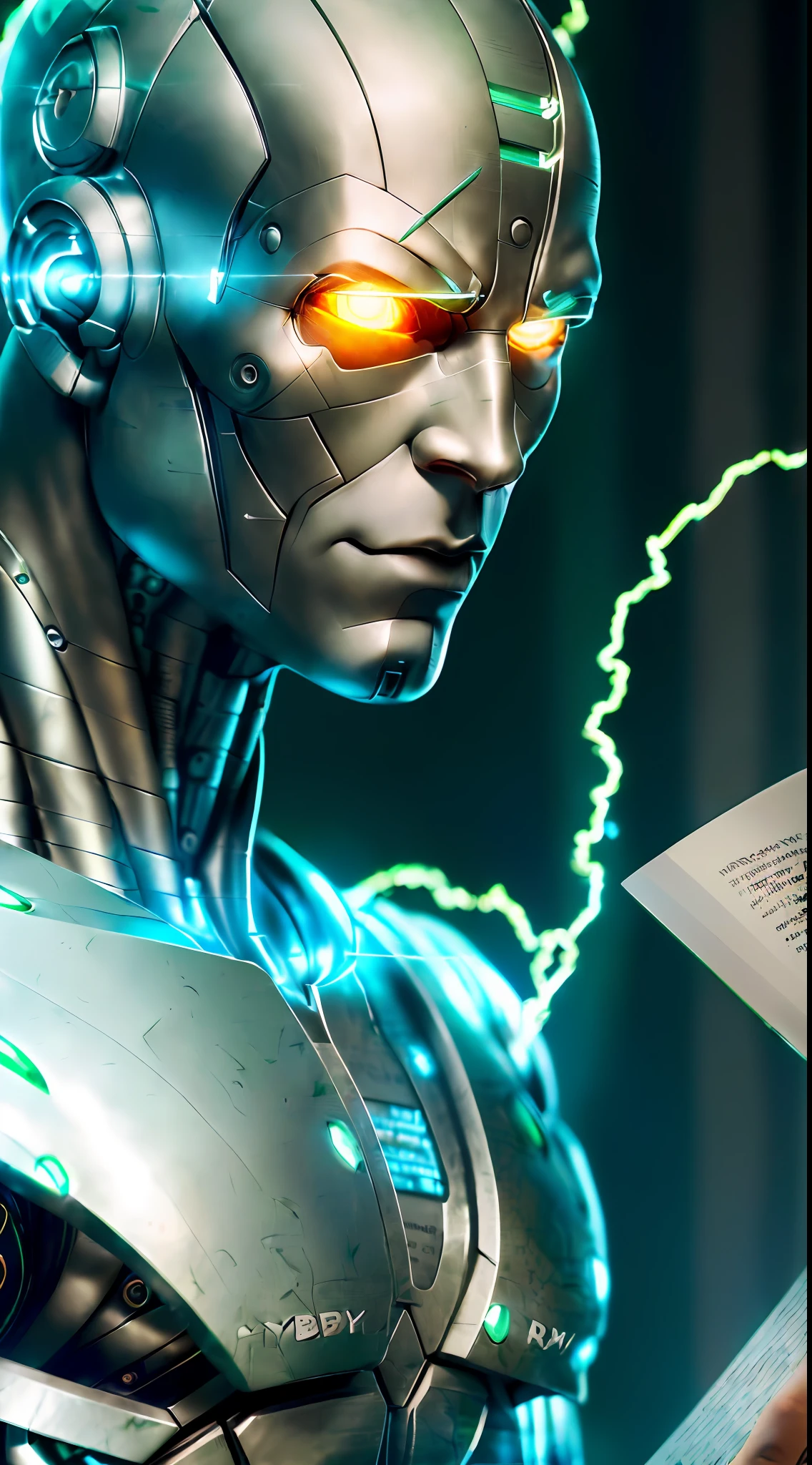 (((cyborg man reading a book))), with a visible detailed brain, muscles cable wires, biopunk, cybernetic, cyberpunk, (((green marble bust))), (((sharp focus))), smooth, hyperrealism, highly detailed, intricate details, carved by michelangelo, ((close up)), (((Close up shot:1.4))), ((Sony a7iii))), ((100mm)), ((full details:1.5))