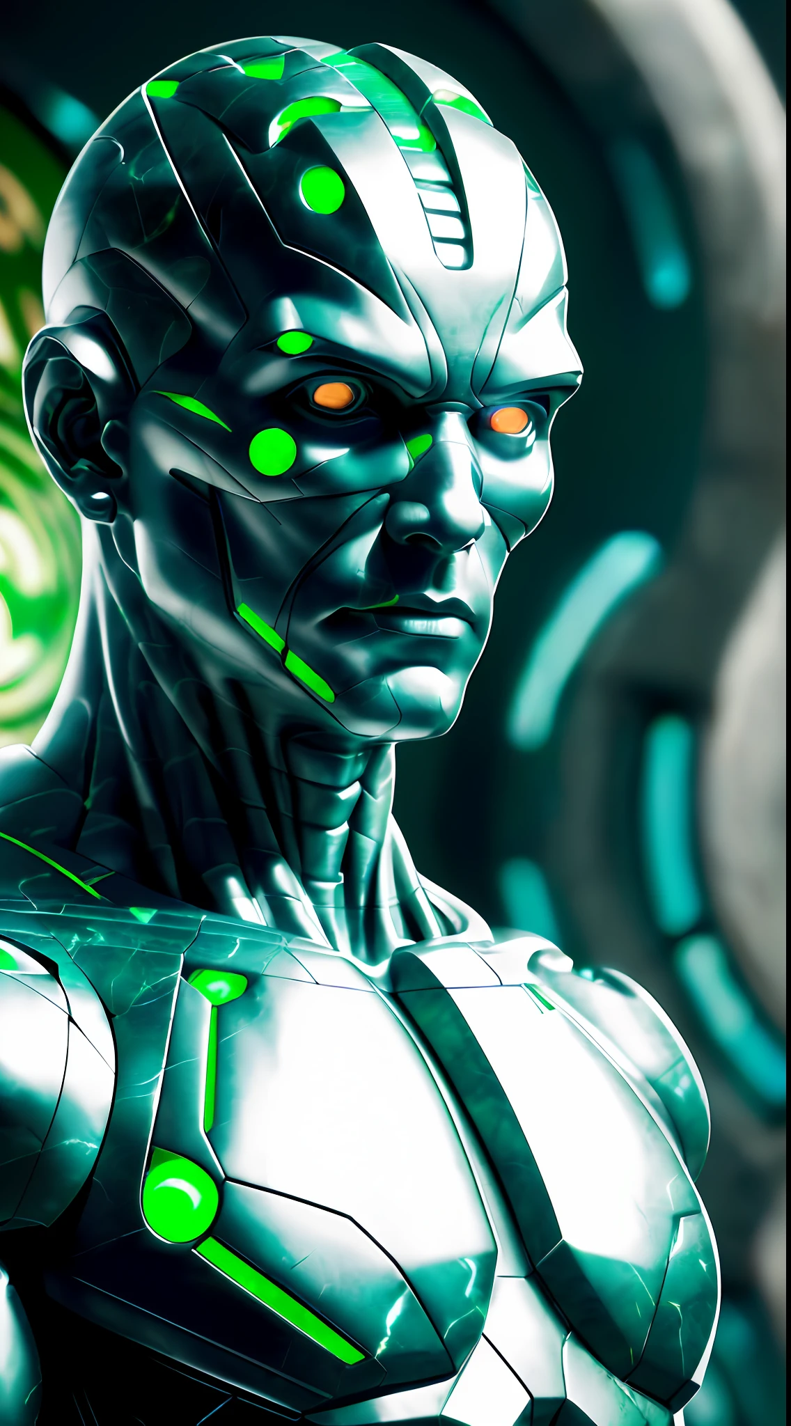 cyborg man, with a visible detailed brain, muscles cable wires, biopunk, cybernetic, cyberpunk, (((green marble bust))), (((sharp focus))), smooth, hyperrealism, highly detailed, intricate details, carved by michelangelo, ((close up)), (((Close up shot:1.4))), ((Sony a7iii))), ((100mm)), ((full details:1.5))