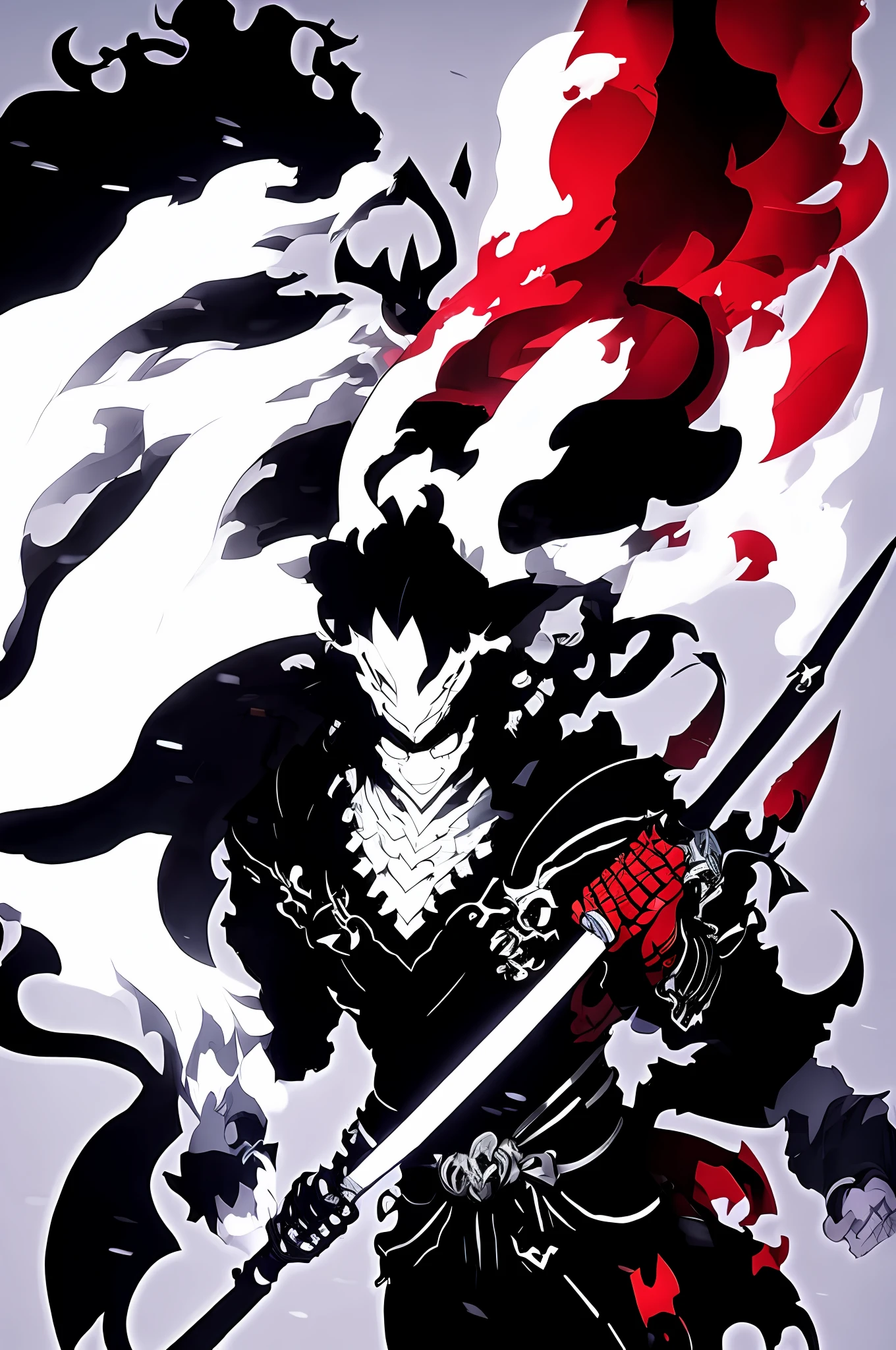 Black hair anime character and black costume holding a war sickle, war sickle fully shown in the picture, handsome man in demon slayer art, 8K badass anime, beautiful male god of death, handsome japanese demon boy, by Yang Ji, white horned male demon suit, keqing from Genshin effect, detailed anime character art, best 4K Konachan anime background, male demon, anime character art