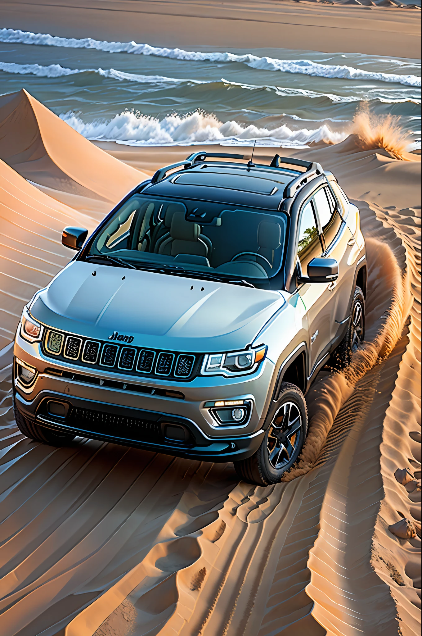 jeep compass jumping off sand dunes