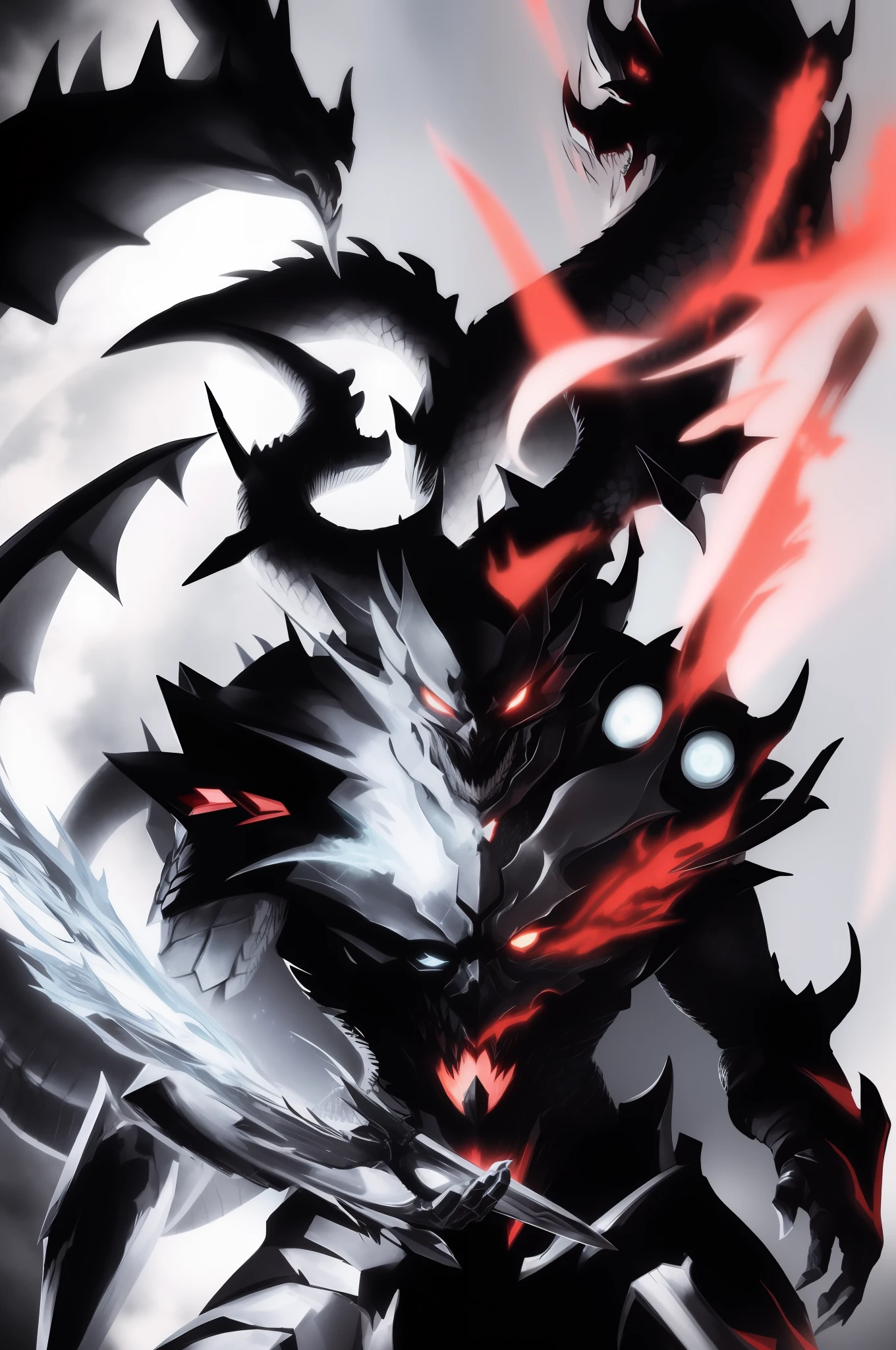 Close-up of a cartoon character holding a fireball in his hand, Chaos Nightmare ❄️ Amour Venom, from Overlord, Human and Dragon Fusion, former Demon King, Overlord !!!, Berserk Skullknight Black Armour, Cyborg Dragon Portrait, Fire Color Reflex Black Shield, Transforms into Final Shape, Dragon Knight, Official Artwork, Official Art, Beautiful Male God of Death,  Add facial features to make it consistent with the drawing