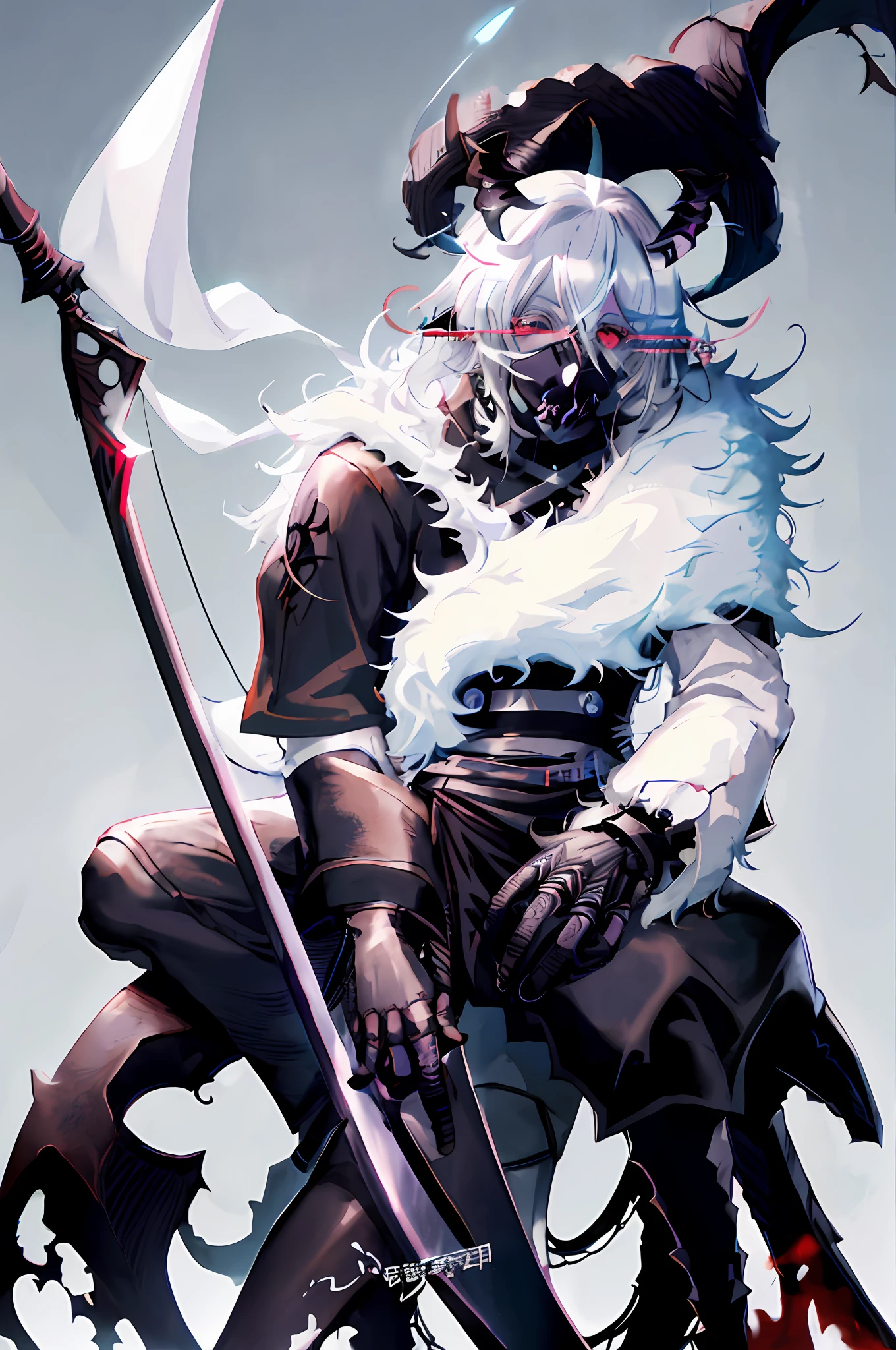 anime character with white hair and black outfit holding a sword, best anime 4k konachan wallpaper, 2 b, 2b, digital art from danganronpa, badass anime 8 k, beautiful male god of death, zerochan art, from arknights, zerochan, detailed anime character art, fit male demon with white horns, epic anime style