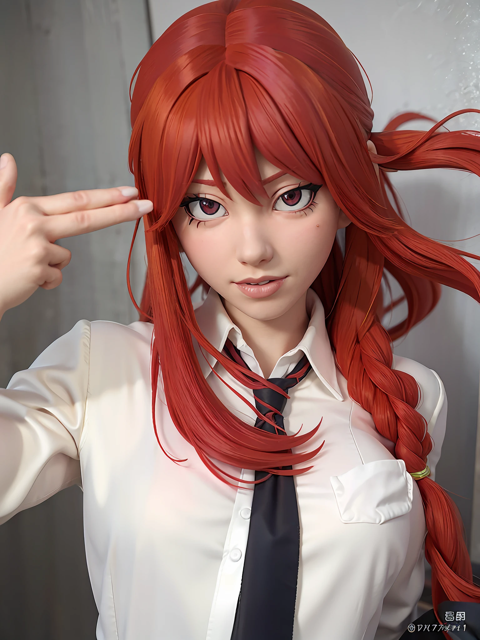 there is a woman with red hair and a tie posing, anime girl cosplay, akane owari danganronpa, asuka langley sohryu, anime cosplay, realistic cosplay, asuka langley soryu, professional cosplay, anime girl in real life, portrait of asuka langley soryu, realistic anime, asuka langley souryuu, asuka langley