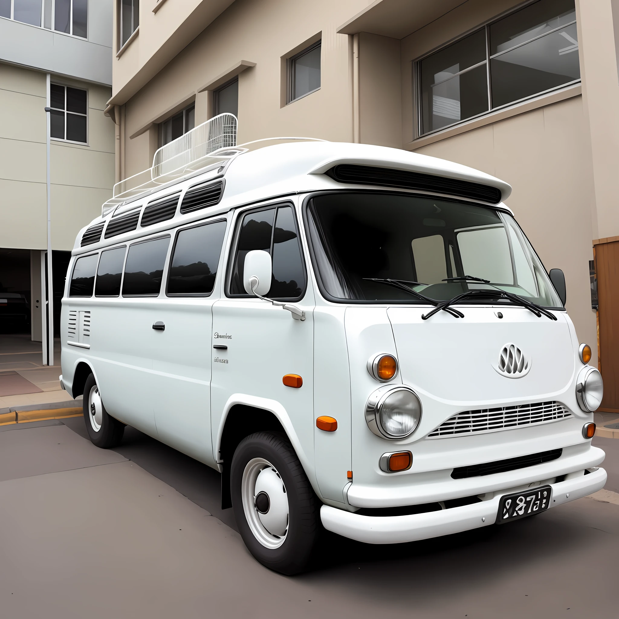 A white kombi, stylish with 50 rim wheels, all aggressive.