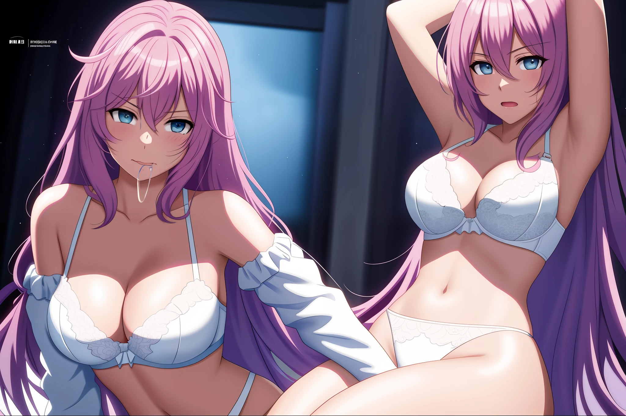 a cartoon character in a lace bra and panties, curled hair, brand new, big chest, torn bra, holding a vibrator, scared face, handcuffed, bound, trapped, lying open-legged, all covered in milk, gushing milk, milk all over her body, bukkake, mouth open, mouth with milk, mouth full of milk, milk dripping on her face, hentai, full of milk on the face and body, with a big chest and a big chest on your chest,, very sexy, wet, final fantasy style, digital art, digital, detailed, manga, anime, dslr, post-processing, maximum detail, massive scale, soft lighting, studio lighting, character, detailed, digital, digital art, digital painting, 8k uhd, studio quality, anime, cartoon