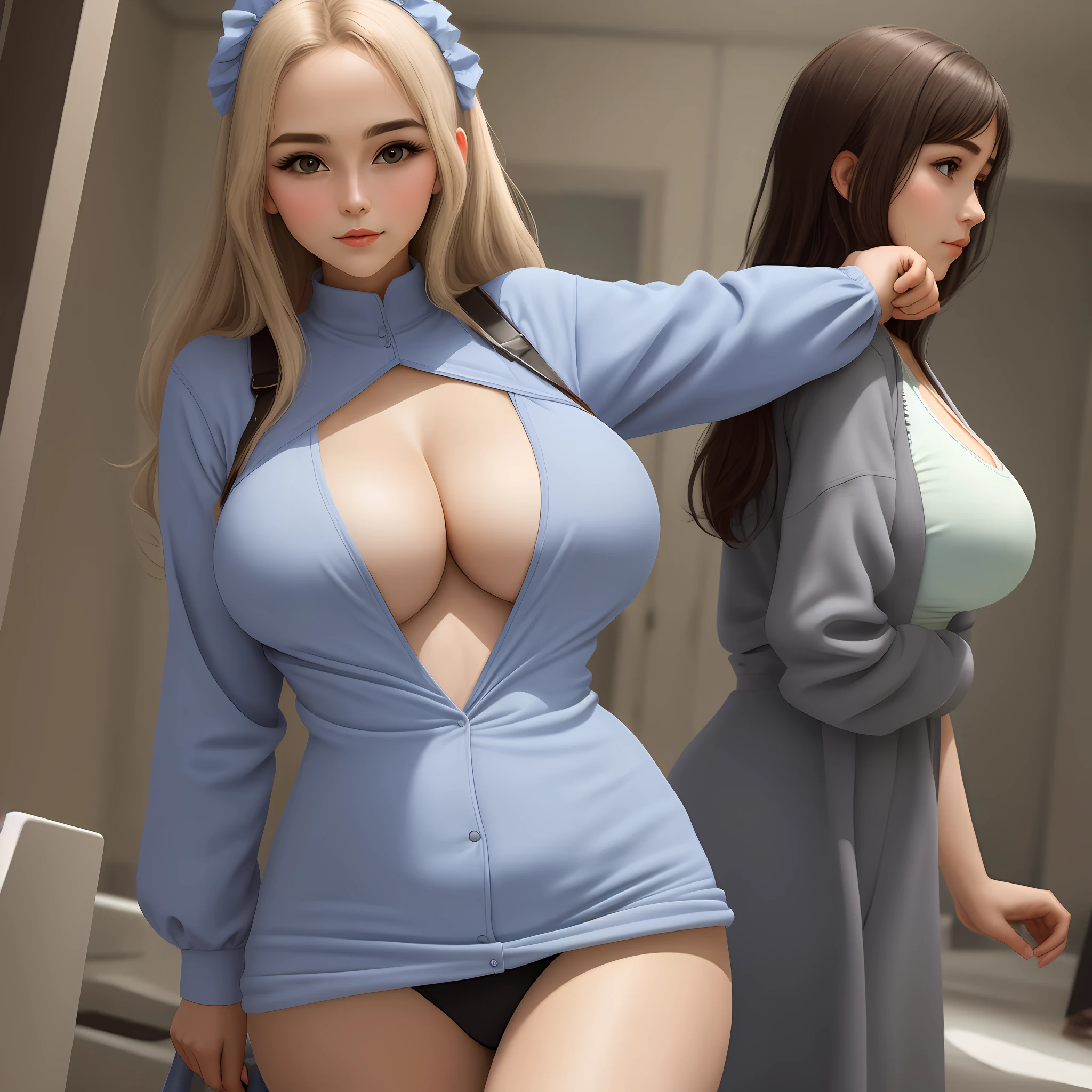Woman large breasts, on one side partially appearing.
