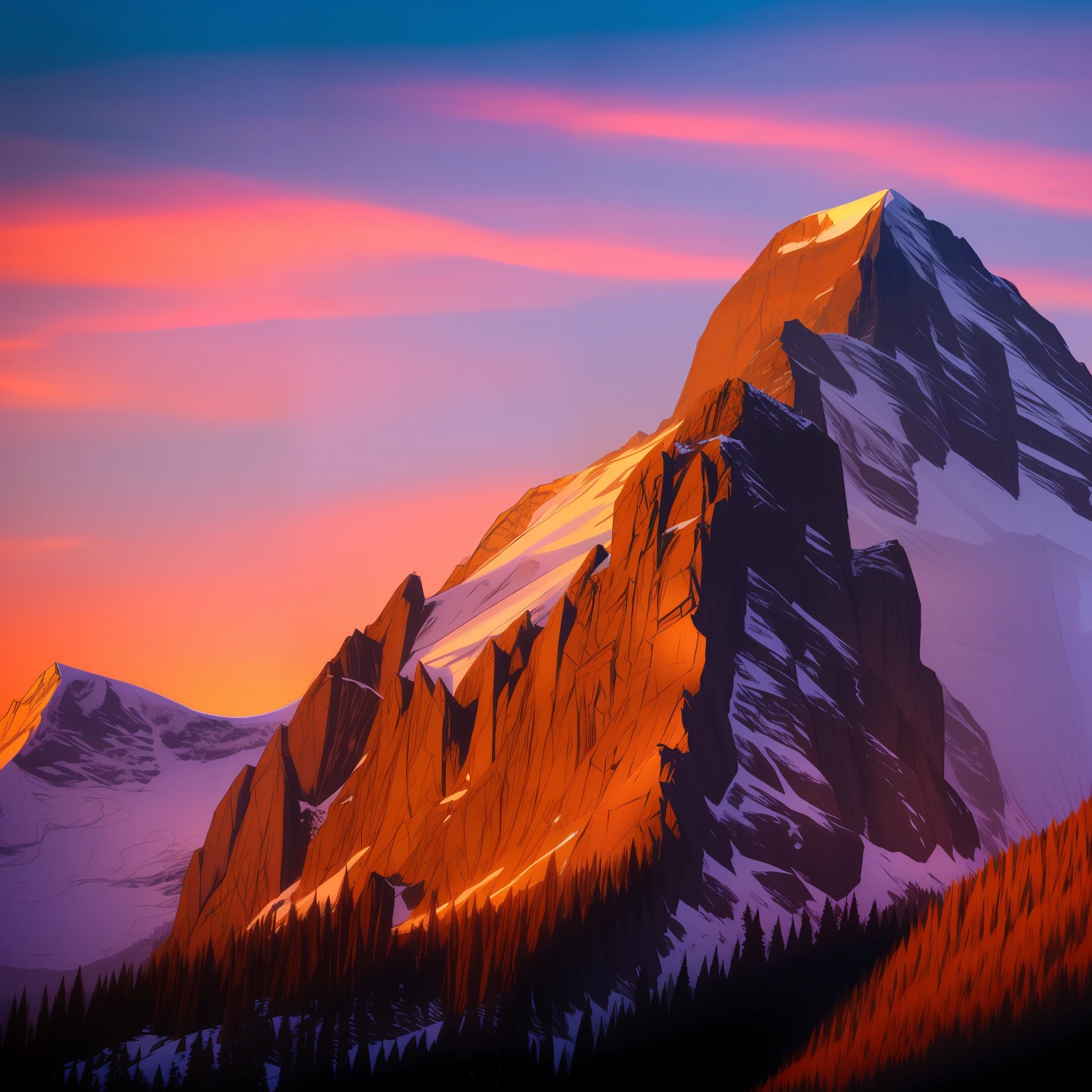 Beautiful mountain with a sunset behind