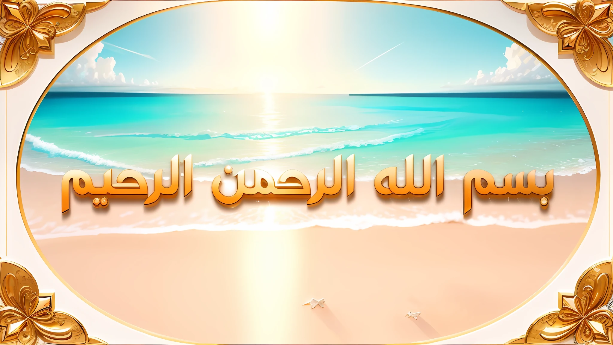 there is text masterpiece made of metalic gems masterpiece,ultra detailed,ivory style, hyper-realism, award winning,best quality, photo composition, vibrant colors, fantastic background, 4k, full frame, detailed Glass texture, background with beach, wonderful reflections --v 6