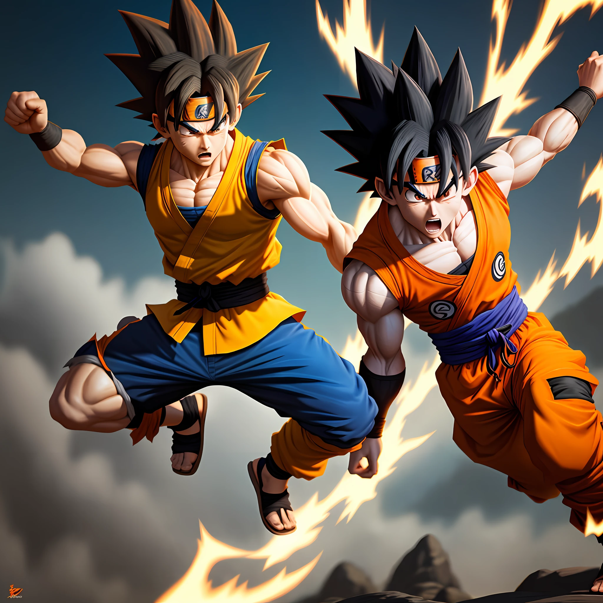 Goku in naruto barion mode, realistic