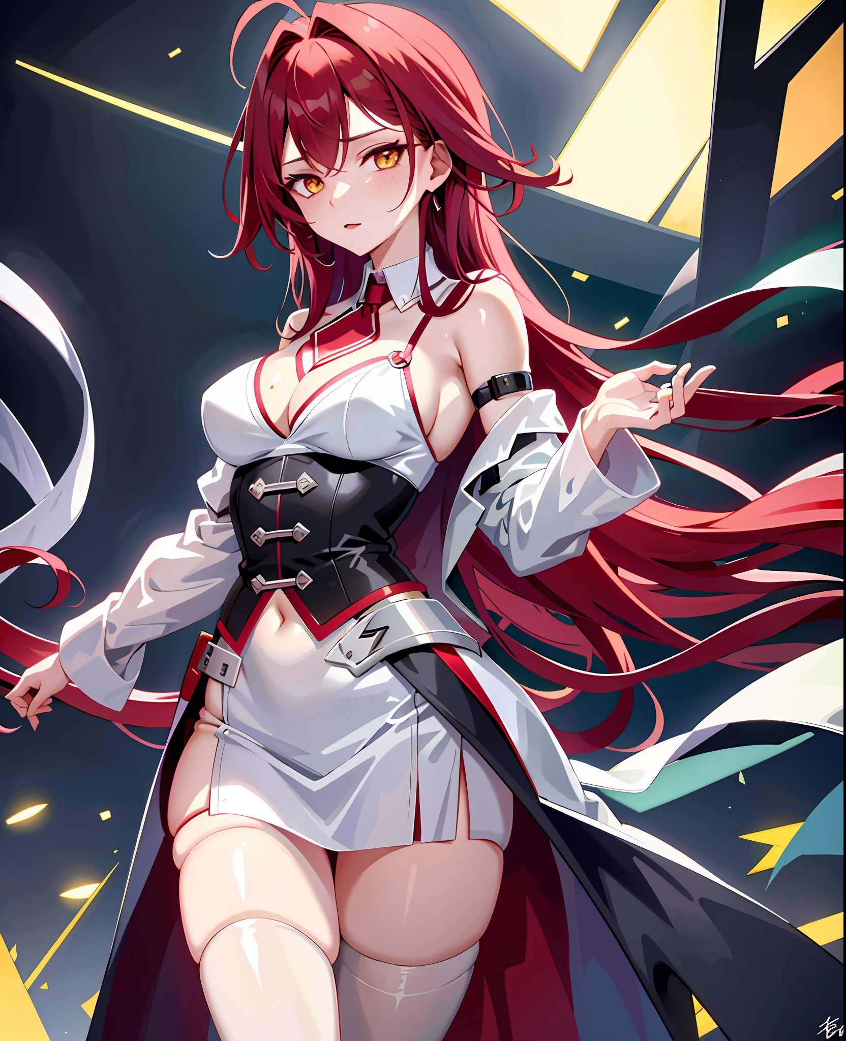 Medical woman, red hair, left yellow eye, right green eye, alone, alone, sexy