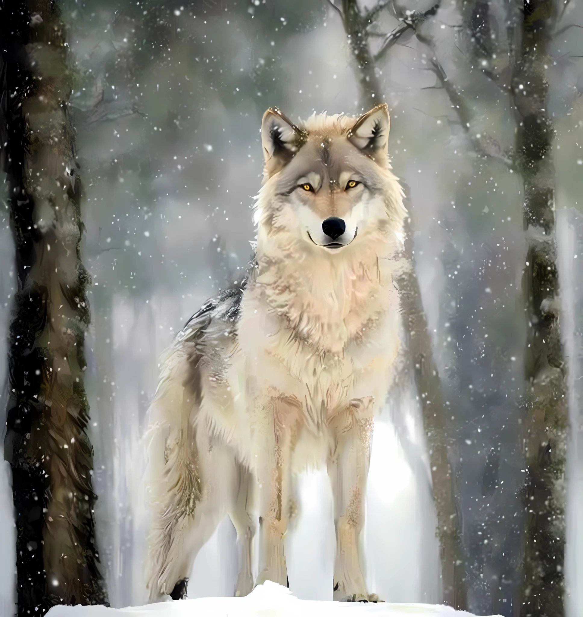 arafed wolf standing on a snowy hill in the woods, photo of wolf, great wolf, wolf, lone wolf, wolp, wolf in a snowfield, majestic!!! beautiful!!!, wolves, furry wolf, wolves and their treasures, he has yellow wolf eyes, beautiful!!!!!!!!!, white wolf, dark grey wolf, looking majestic in forest, dire wolf