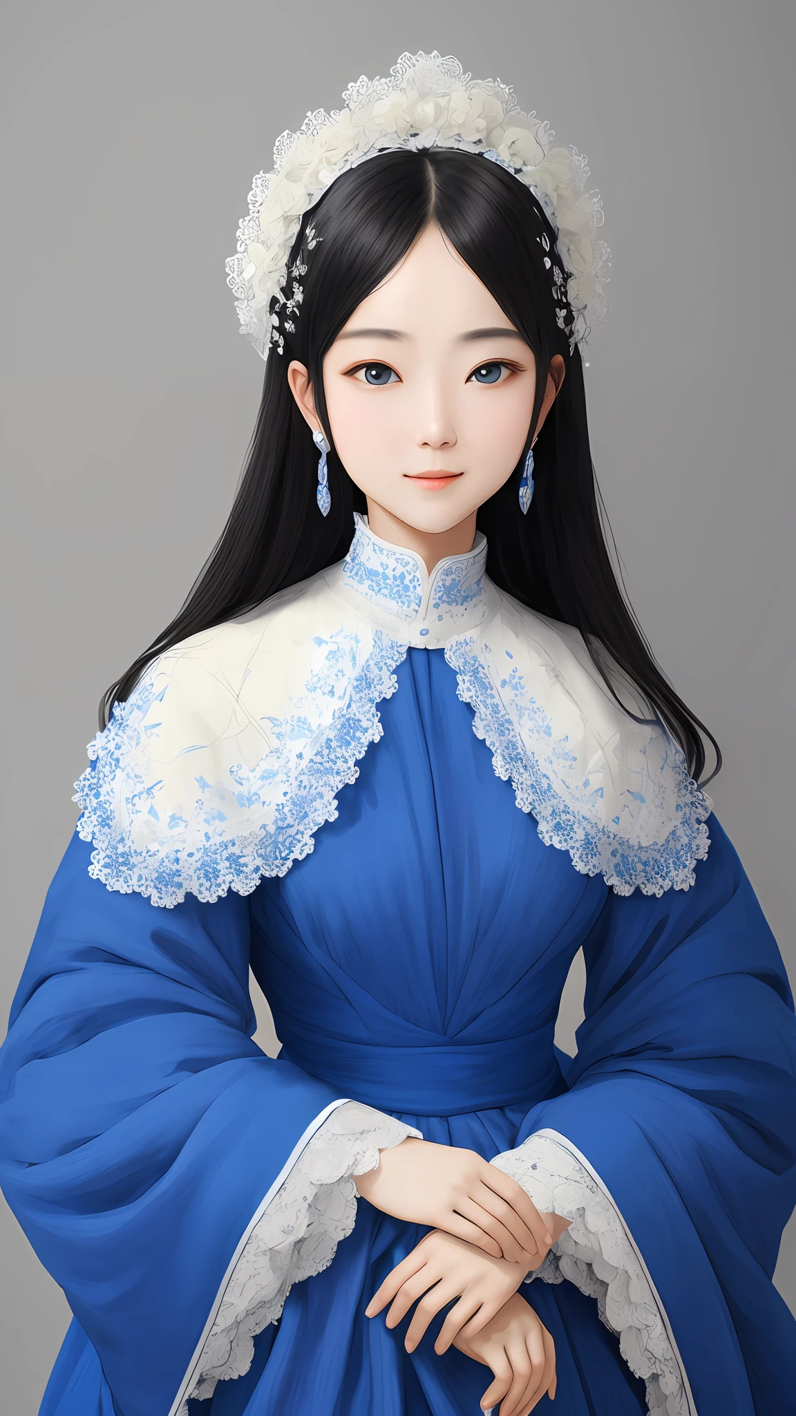 (best quality:1.2), (masterpiece:1.2), looking at viewer, blue theme, beige theme, black hair,