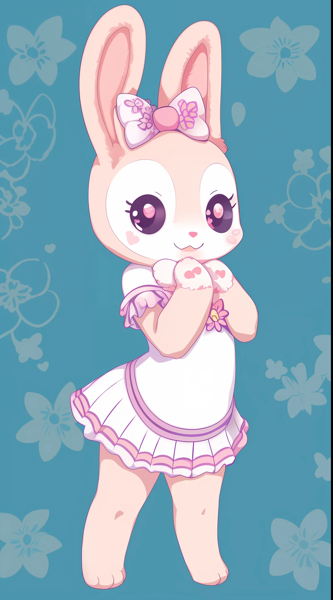 "((1girl)),(solo),((cute:1.2)|(kawaii:1.3)|(chibi:1.4)),(bunny:1.2),(background:floral),(background:twilight),(color:flat),(subject:jewelpet),(pose:sexy)"