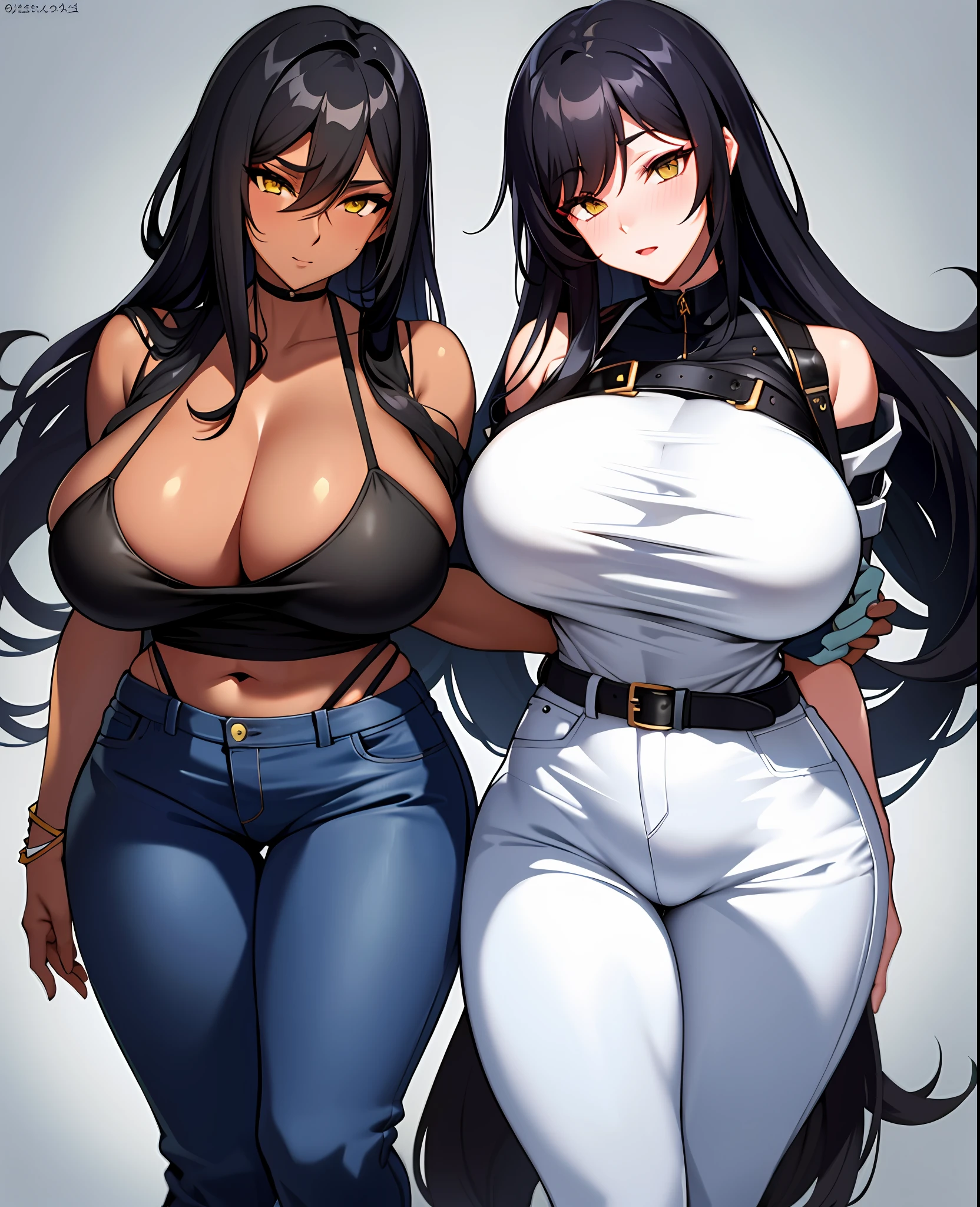 Woman, Sexy, Big Boobs, Tight Jeans, Long Black Hair, Milf, Brunette, Dark Skin, Detailed Yellow Eyes, Social Clothing