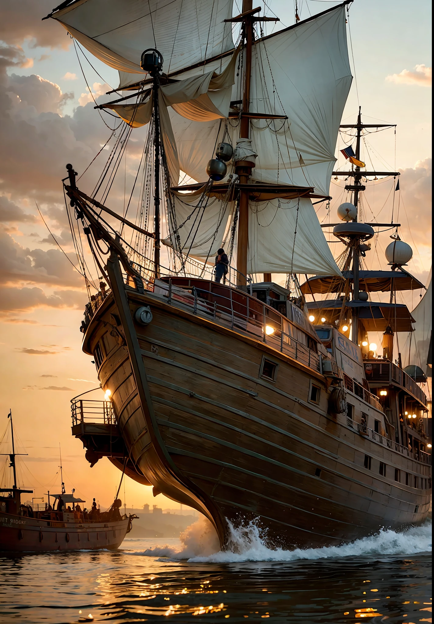 (dark shot:1.1), epic realistic, broken old boat of 1400 year in big storm, illustrated by herg, style of tin tin comics, pen and ink, female pilot, art by greg rutkowski and artgerm, soft cinematic light, adobe lightroom, photolab, hdr, intricate, highly detailed, (depth of field:1.4), faded, (neutral colors:1.2), (hdr:1.4), (muted colors:1.2), hyperdetailed, (artstation:1.4), cinematic, warm lights, dramatic light, (intricate details:1.1), complex background, (rutkowski:0.66), (teal and orange:0.4), (intricate details:1.12), hdr, (intricate details, hyperdetailed:1.15)