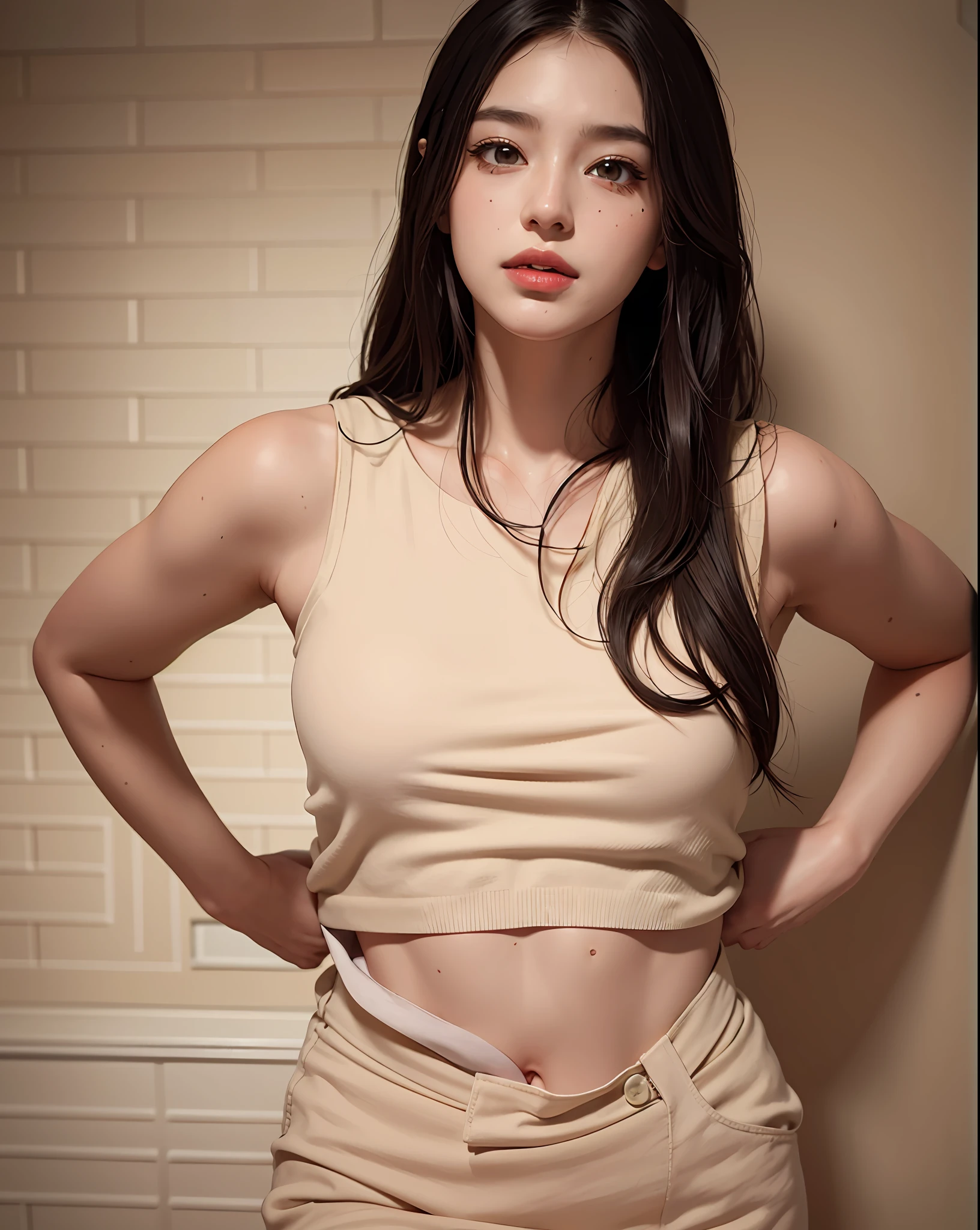 (photorealistic), (high resolution), (8K), (extremely detailed), photo, (beautiful detailed eyes), (best quality), (super detailed), (masterpiece), (wallpaper), (detailed face), solo, 1 girl, wavy hair, Korean, heterochromic eyes, small moles under the eyes, loose shirt, micro bikini, see through dental floss, large breasts, long legs, tight abs, camel fingers, dynamic pose, sexy wet body,  Rear views, perfect face, yummy, naughty face, chest beak