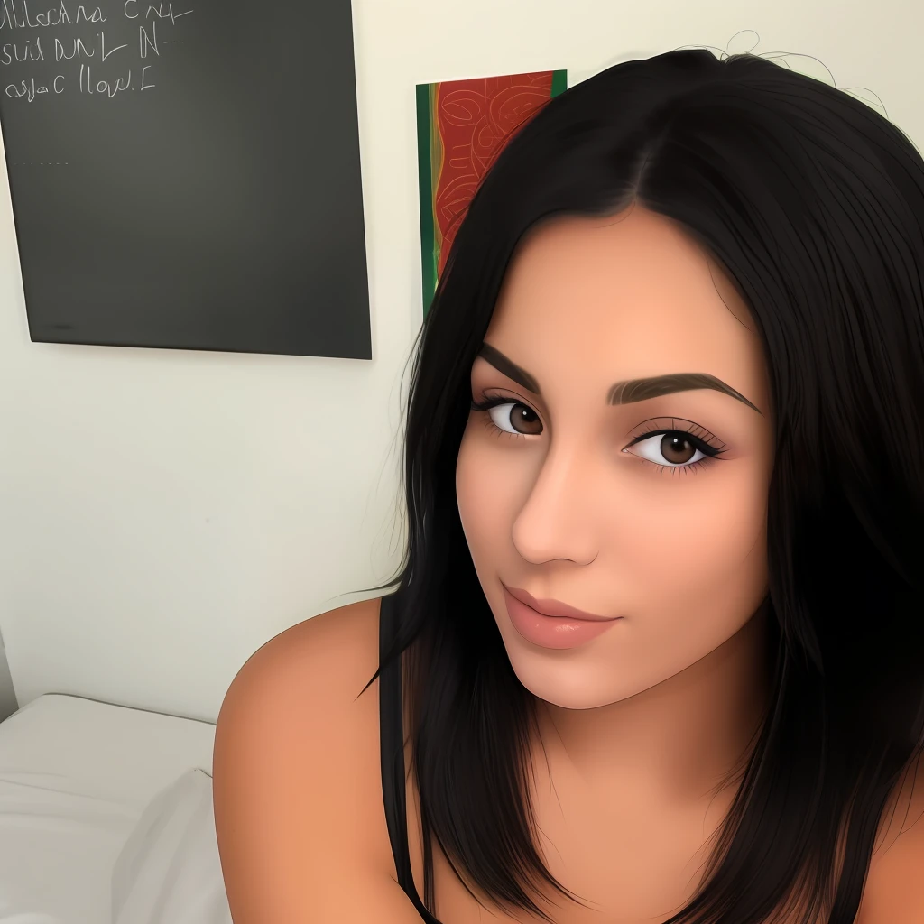 A woman with black hair. Brazilian and thin