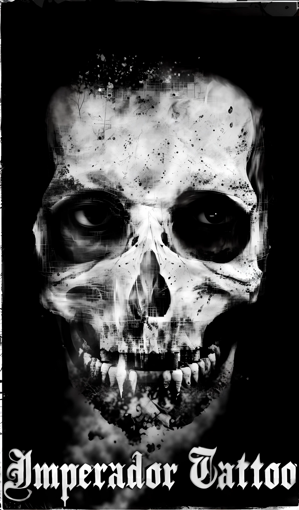 a black and white photo of a skull with the words imperator tattoo, skull face, macabre face horror, scary portrait, skeleton face symmetrical face, half skull face, skeleton face, decaying face, horror photography, ((skull)), white skeleton face, skull protingding from face, symmetrical face horror, undead facial features, zombie face Cinematic film of a divine goddess with orange curly hair and intricately detailed wings, style, RAW photo, hyper-real photo, ultra-realistic uhd faces, 8k uhd, dslr, soft lighting, high quality, film grain, Fujifilm XT3, shot on a Canon EOS R5, 50mm lens, F/2.8, HDR, hyper-realistic, colorgraded, volumetric lighting, volumetric fog, wet, shallow depth of field, reflections, tiktok, instagram, modelshoot style, full body, ((ethereal)), (supernatural), black white_ouroborosburaco, event horizon, atom, quarks, nucleus, hdr, hyperdetail, complex details, space, star, electron-nuclear plasma, white dwarf, neutron star, planetary nebula
