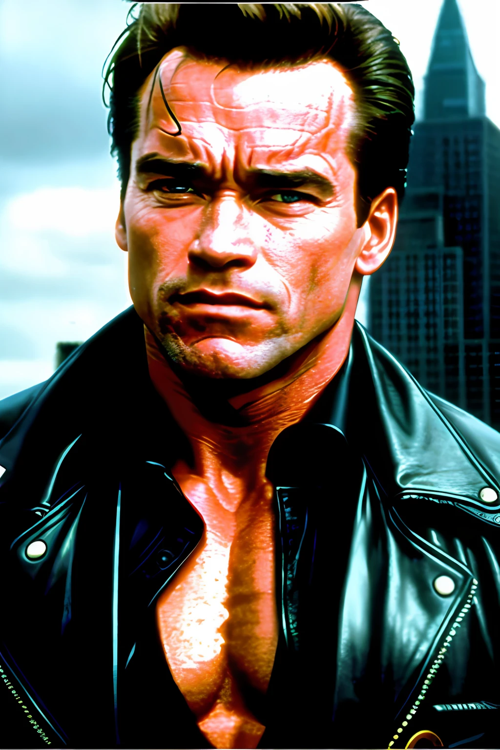 Arnold Schwarzenegger from the movie Terminator is the Batman of Gotham City who came from the future to save Bruce Wayne from his past, 64k,