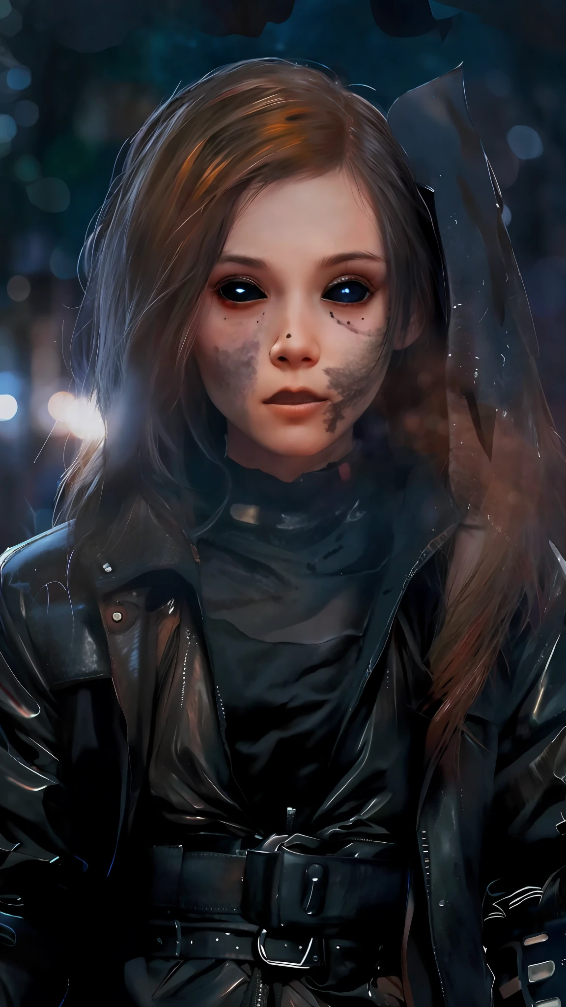 looking at the camera, realistic, beautiful eyes, beautiful face, ((matte black eyes))