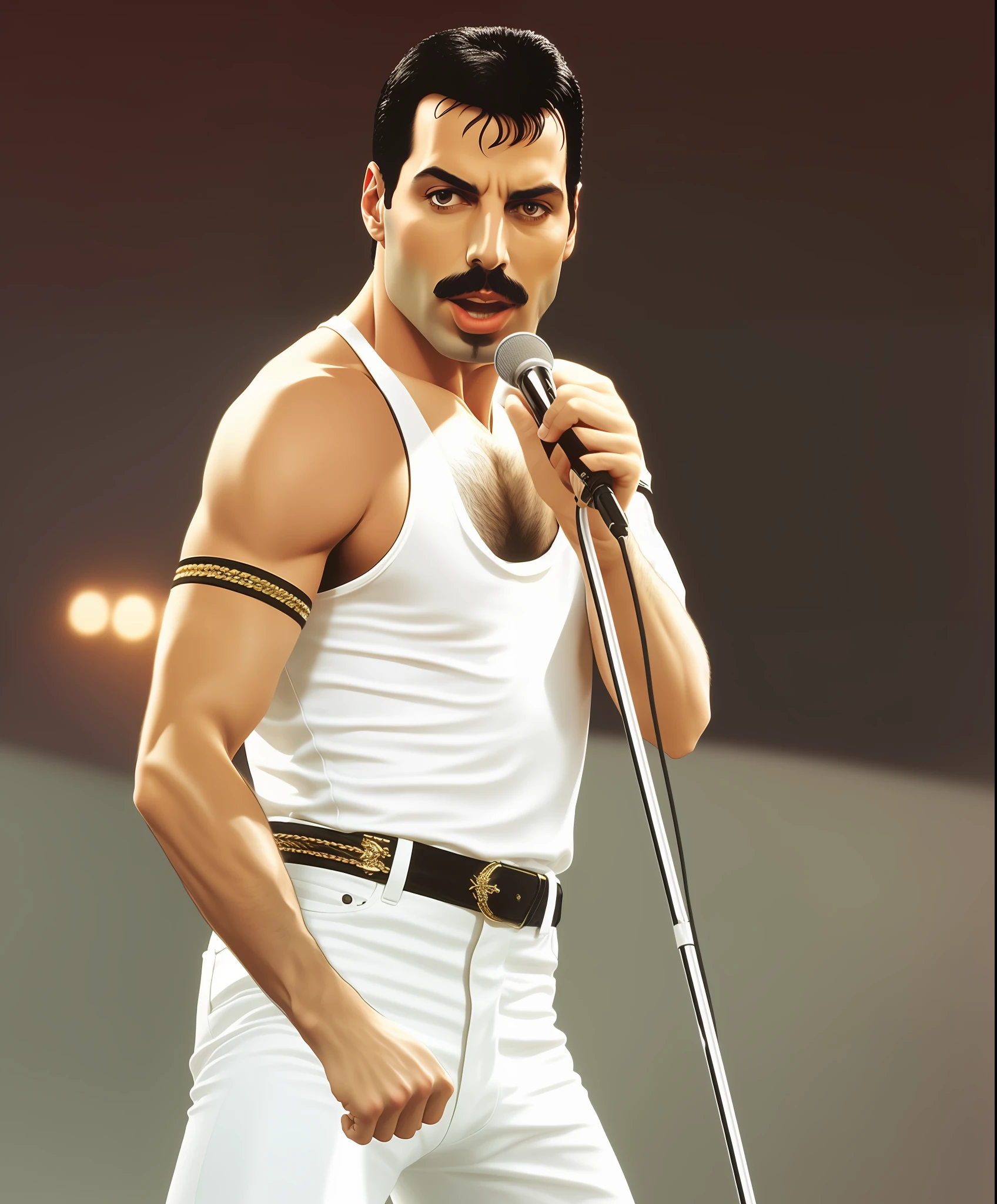 Freddie mercury, hyperrealistic, 4k, black shirt