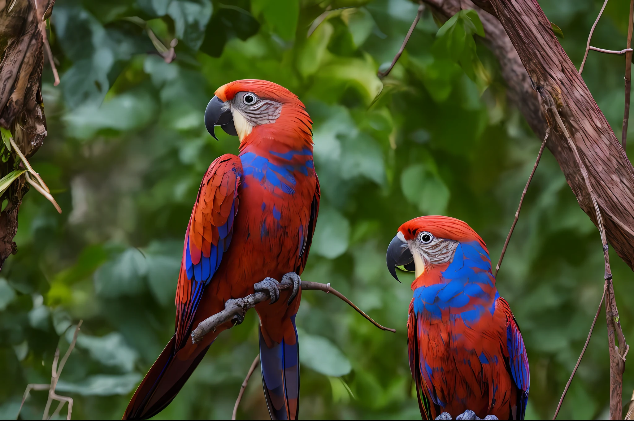 PiroxiumRealism style, parrot in a jungle, kkw-ph1