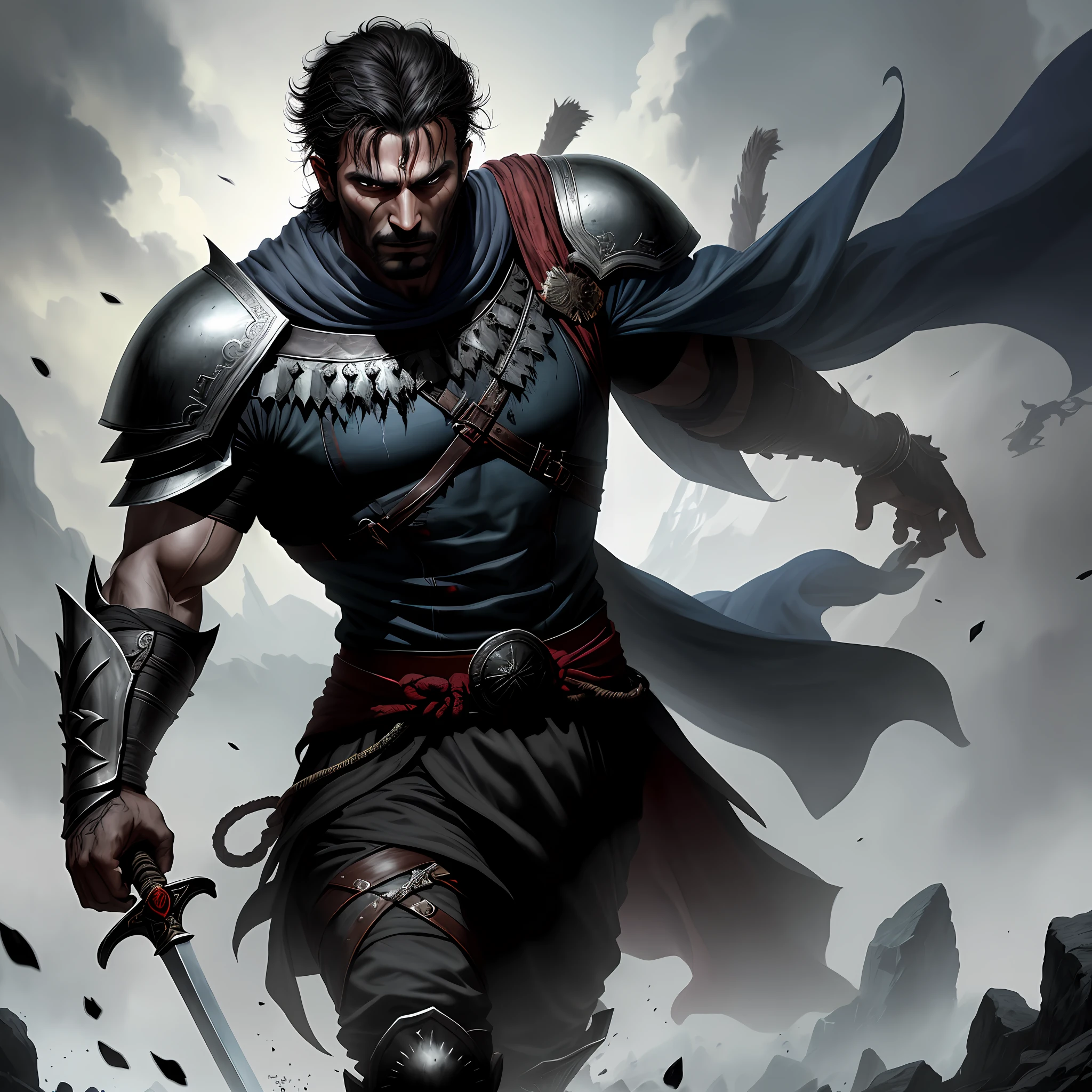 A dark man cursed by defeating gods is searching for peace. But he was stopped by gods after revenge give his family, now he will have to fight with his swords full of blood