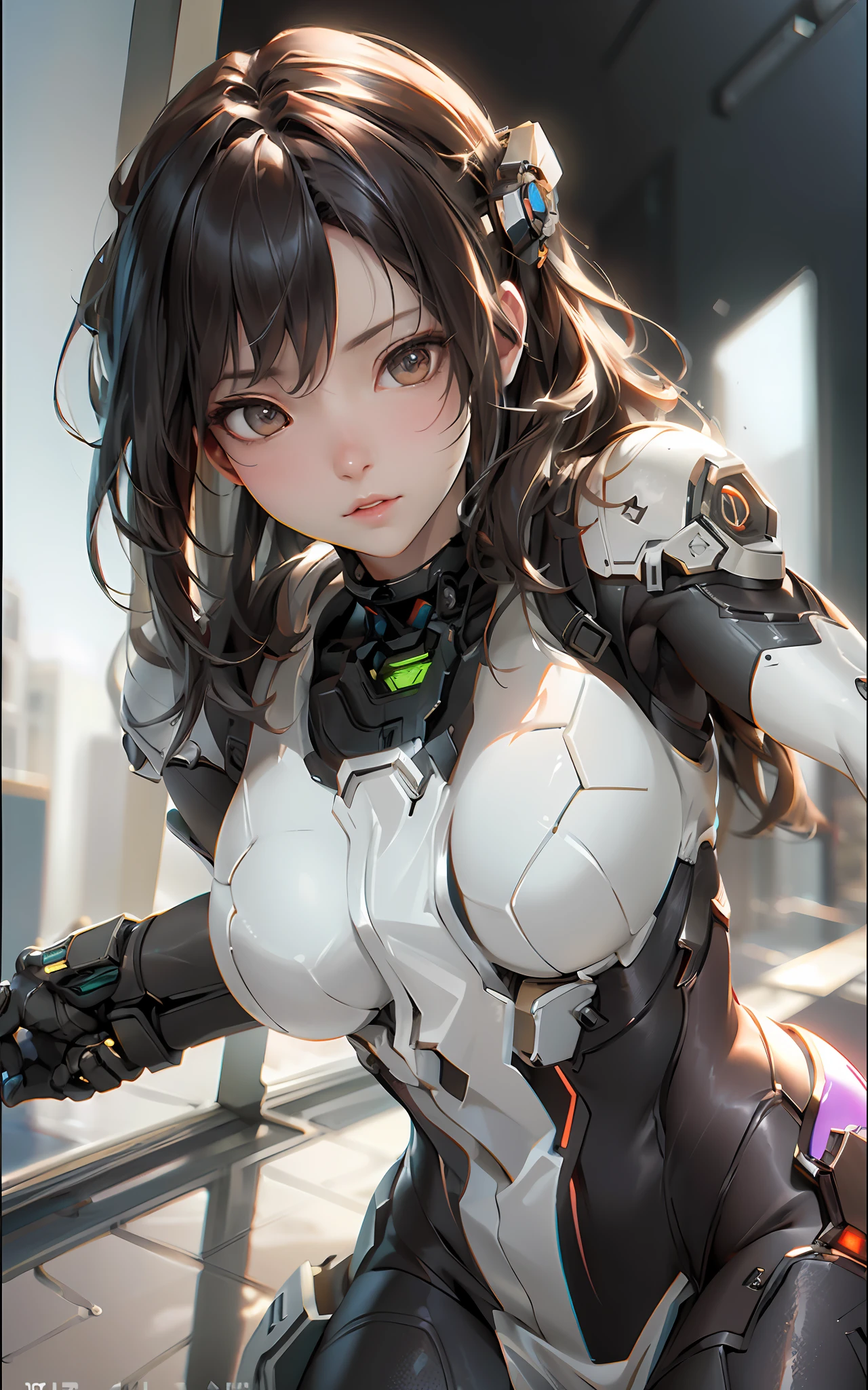 ((Best Quality)), (Masterpiece)), (Details: 1.4), 3D, Beautiful Cyberpunk Woman Image, Brown Hair, Brown Eyes, Dynamic Pose, Dynamic Angle, HDR (High Dynamic Range), Ray Tracing, NVIDIA RTX, Super Resolution, Unreal 5, Subsurface Scattering, PBR Texturing, Post-Processing, Anisotropic Filtering, Depth of Field, Maximum Clarity and Sharpness, Multilayer Textures, Albedo and Specular Maps, Surface Shading, Accurate Simulation of Light-Material Interactions, Perfect Proportions, Octane Rendering, Two-Tone Lighting, Wide Aperture, Low ISO, White Balance, Rule of Thirds, 8K RAW,