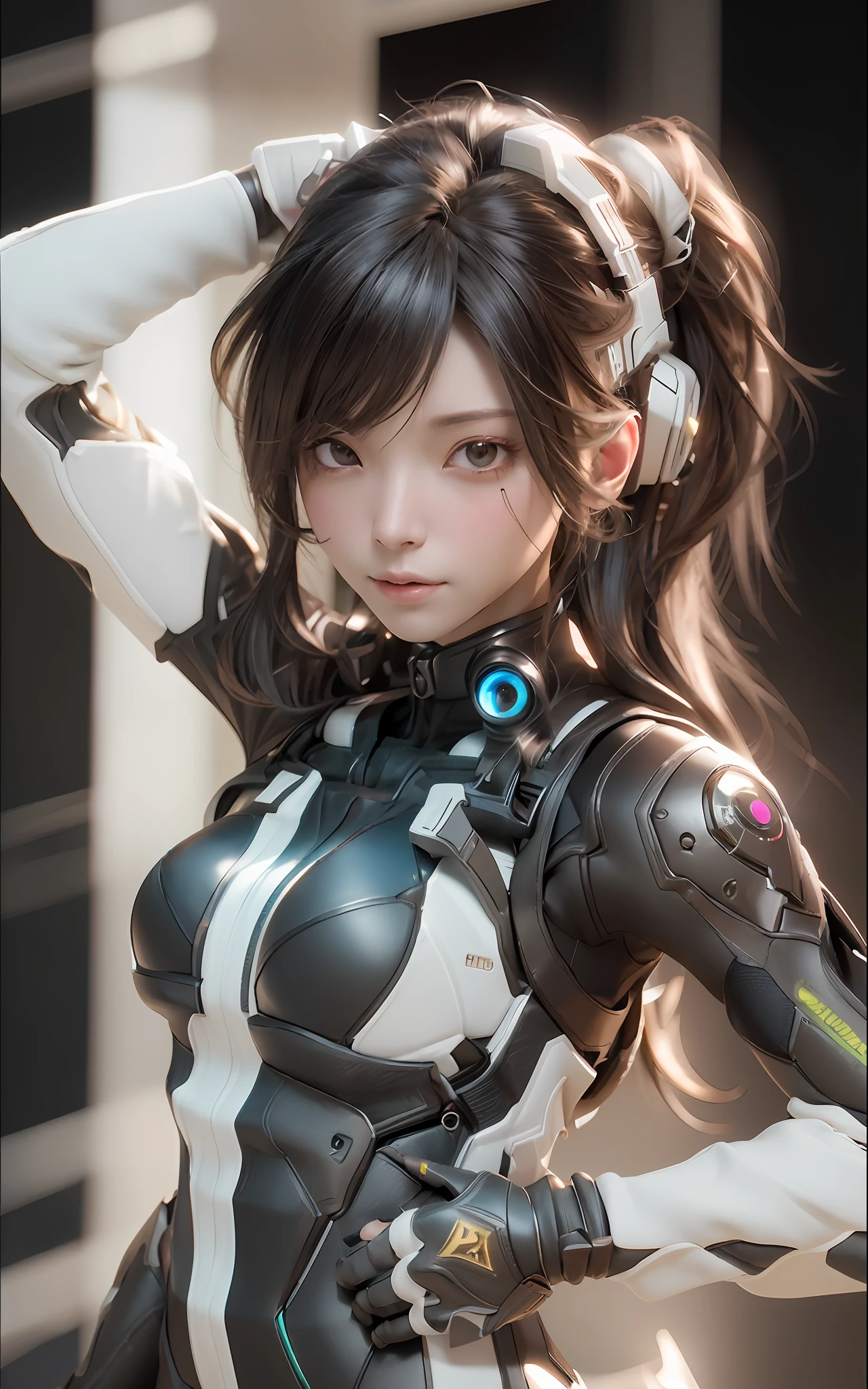 ((Best Quality)), (Masterpiece)), (Details: 1.4), 3D, Beautiful Cyberpunk Woman Image, Brown Hair, Brown Eyes, Dynamic Pose, Dynamic Angle, HDR (High Dynamic Range), Ray Tracing, NVIDIA RTX, Super Resolution, Unreal 5, Subsurface Scattering, PBR Texturing, Post-Processing, Anisotropic Filtering, Depth of Field, Maximum Clarity and Sharpness, Multilayer Textures, Albedo and Specular Maps, Surface Shading, Accurate Simulation of Light-Material Interactions, Perfect Proportions, Octane Rendering, Two-Tone Lighting, Wide Aperture, Low ISO, White Balance, Rule of Thirds, 8K RAW,