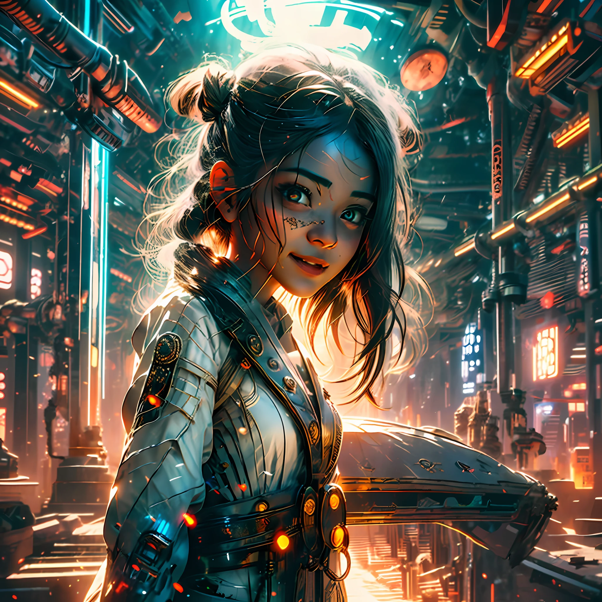 professional cinematic photo of a girl wandering in a hall, smiling, detailed face, ultimate shadow depth, busy setting, luminism, ultra bioluminescence, god rays, warm colors, high contrast, high focus, best Form shadows, best Shadow receiving bounced light, best Core shadows, best Cast shadows, best Occlusion shadows, ultra intricate shadow-light play,