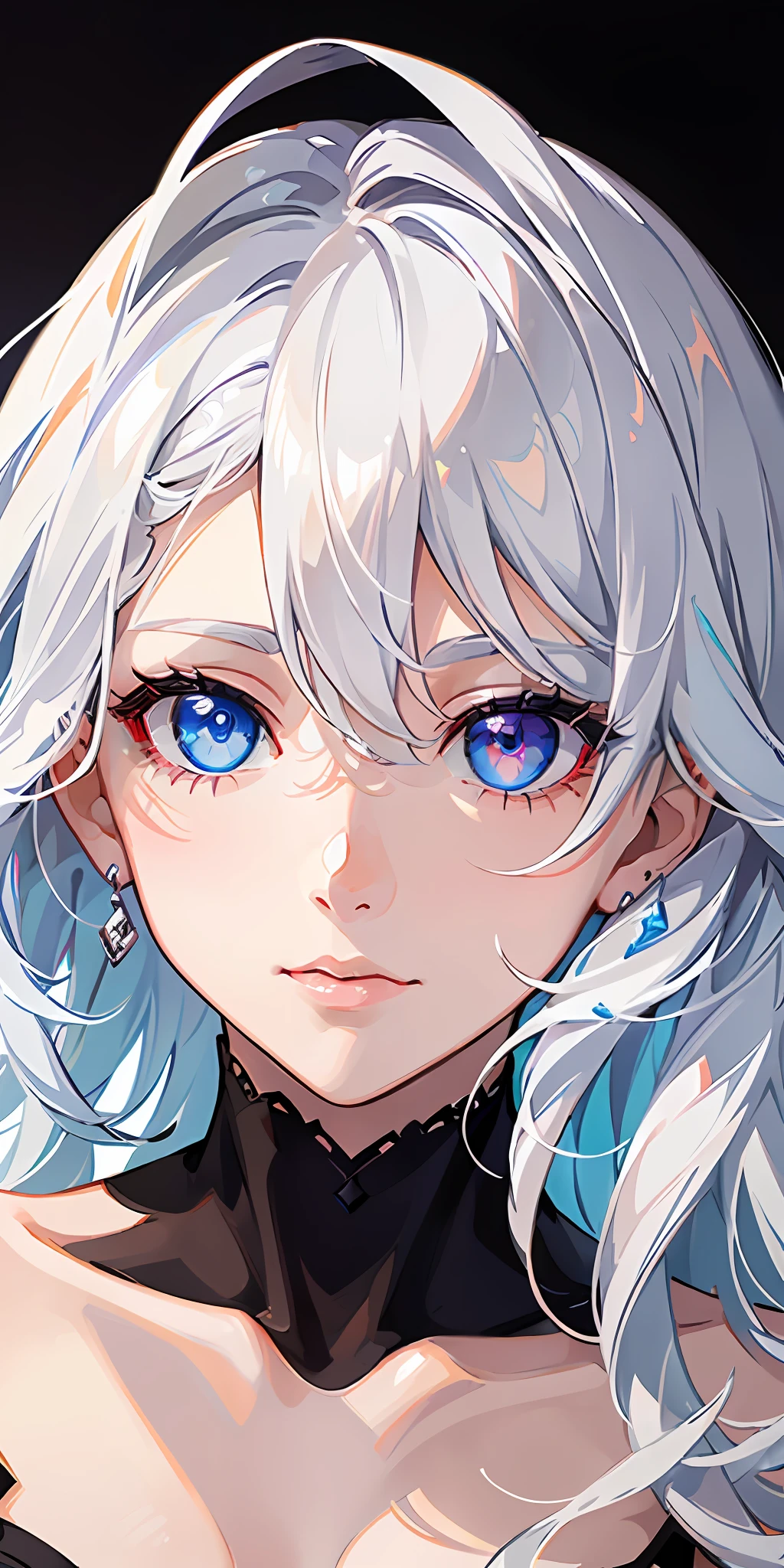 ((Image of impeccable quality)), high resolution, a girl with white hair, [(heterochromia in the eyes)+(eyes of two colors)], [(different colored eyes)+(the color of the eyes emphasized)], close-up, beautiful and smooth face. --v6