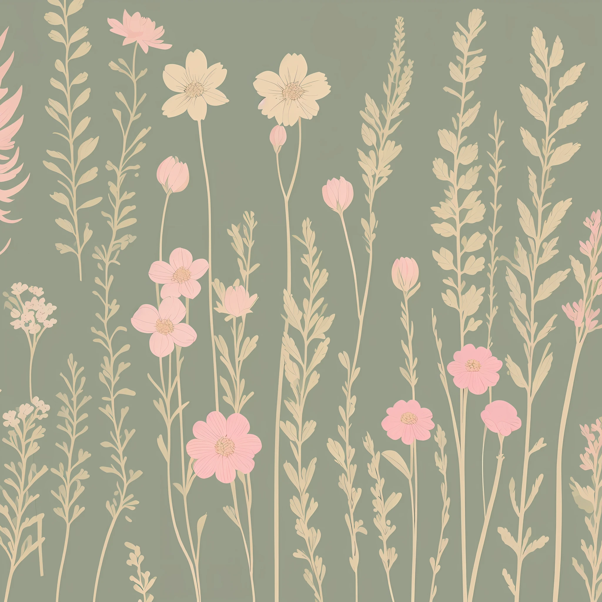 Small flower pattern label style, flat style, vector style, drawing style, naïve style, in very soft pastel colors such as old pink, moss green, light blue, beige, light yellow. WHITE BACKGROUND