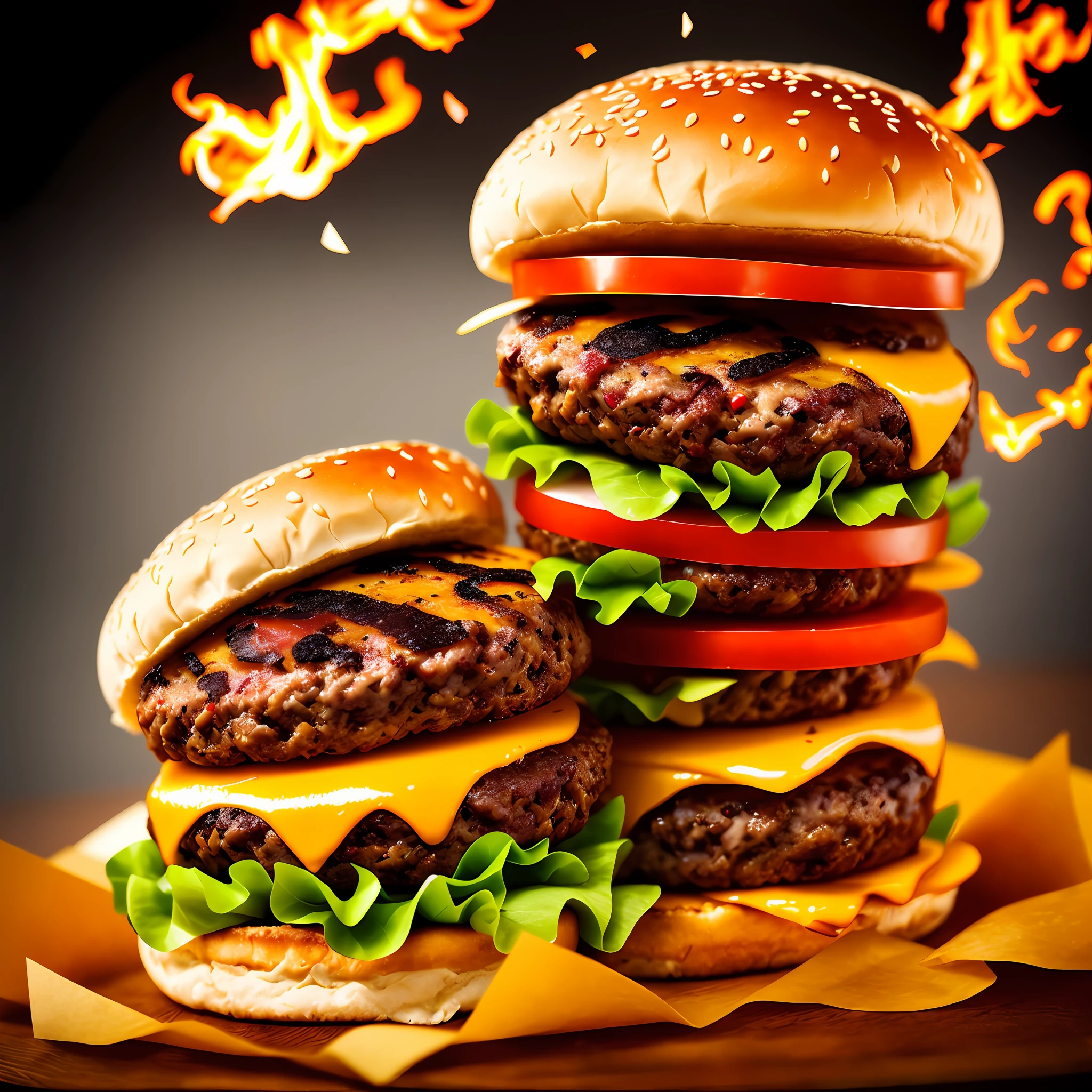 A burger falling in pieces juicy, tasty, hot, promotional photo, intricate details, hdr, cinematic, adobe lightroom, highly detailed