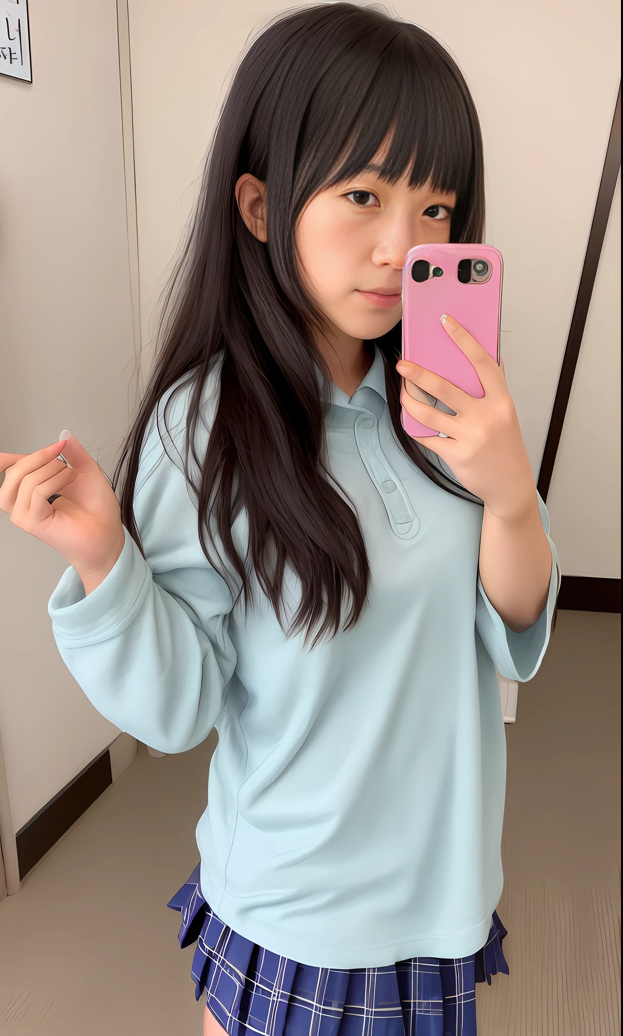 Japan girl, loungewear, selfie, long hair, snappy bangs