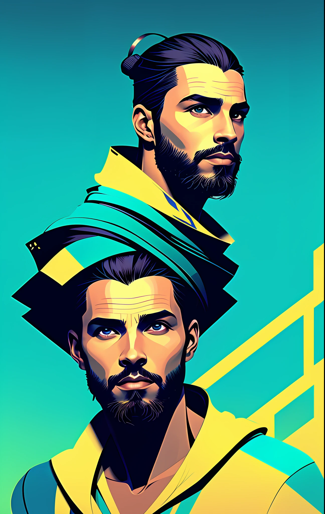 Brazilian man in nvinkpunk style (symmetry:1.1) portrait of (penblue), (assassins creed style:0.8), blue and gold and opal color scheme, beautiful intricate filegrid facepaint, intricate, elegant, highly detailed, digital painting, artstation, concept art, smooth, sharp focus, illustration, art by greg rutkowski and alphonse mucha, 8k