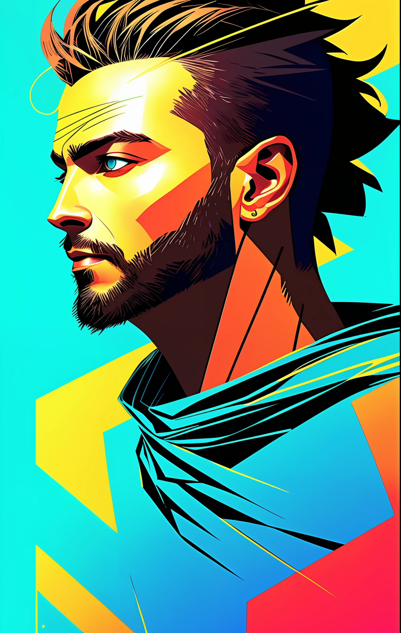Brazilian man in nvinkpunk style (symmetry:1.1) portrait of (penblue), (assassins creed style:0.8), blue and gold and opal color scheme, beautiful intricate filegrid facepaint, intricate, elegant, highly detailed, digital painting, artstation, concept art, smooth, sharp focus, illustration, art by greg rutkowski and alphonse mucha, 8k
