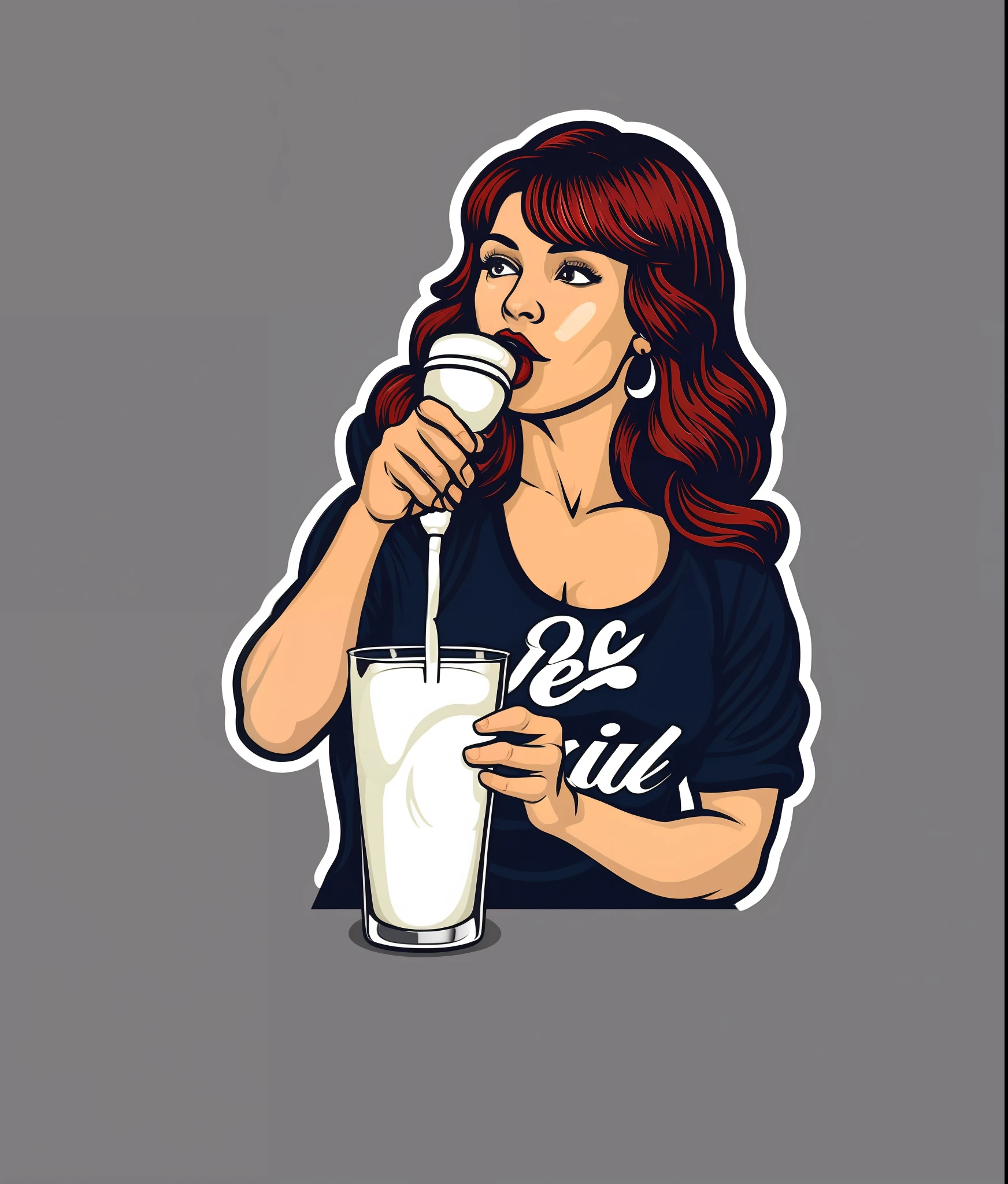 Beautiful girl sipping cold milk, vintage style, (t-shirt design), realistic volumetric masterpiece light
