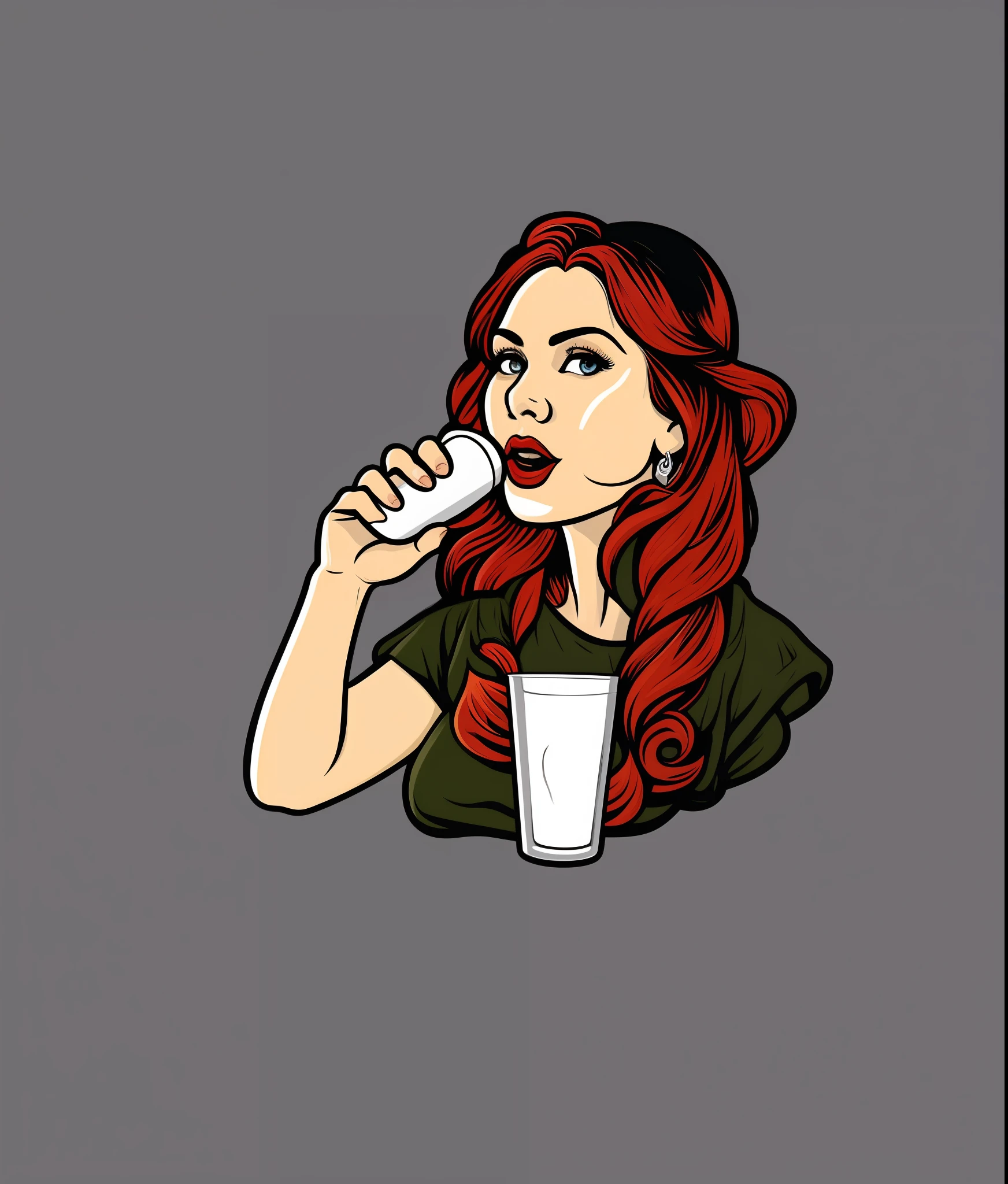 Beautiful girl sipping cold milk, vintage style, (t-shirt design), realistic volumetric masterpiece light
