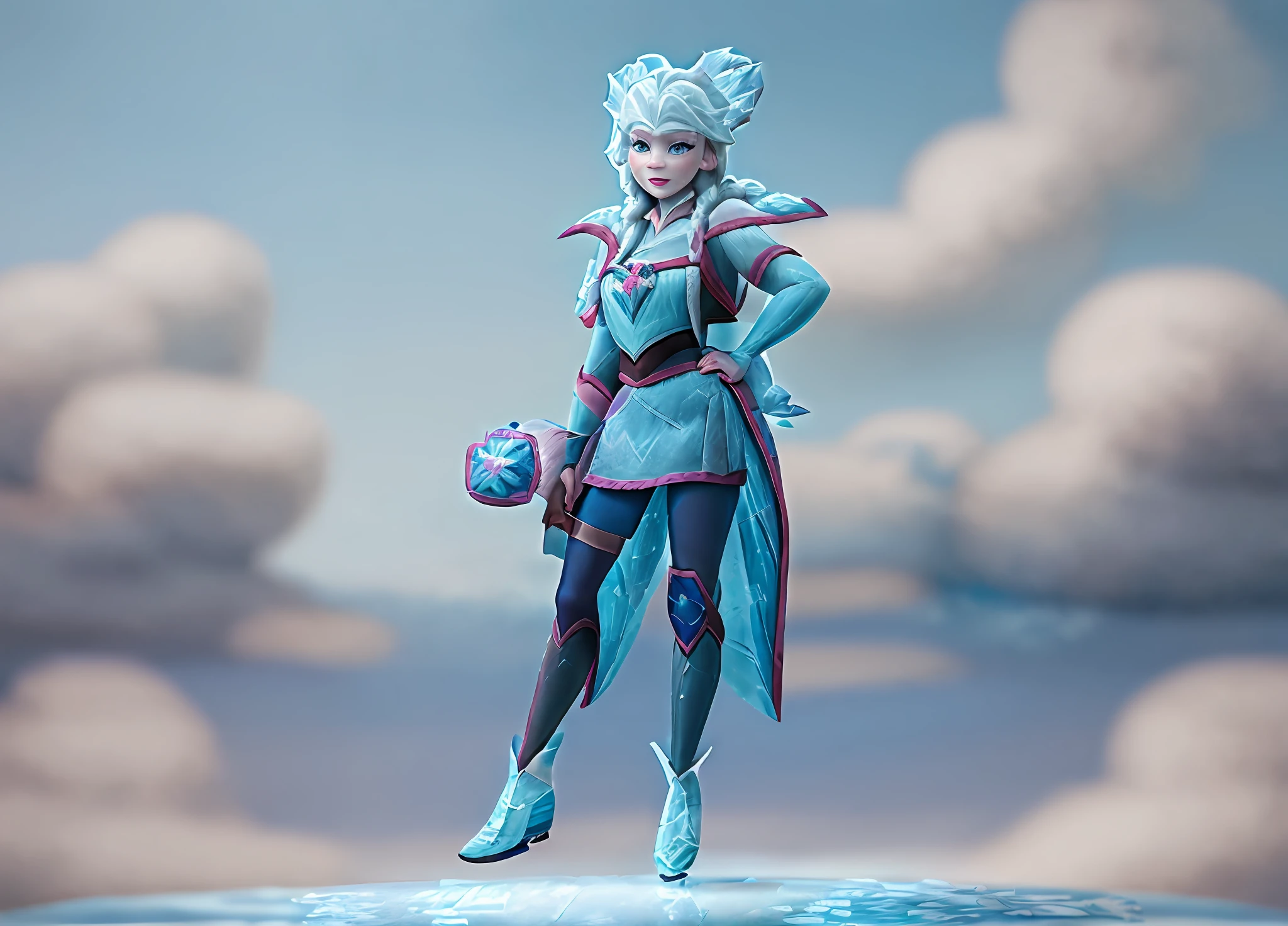 "((Disney Frozen outfit:1.5), (UHD:1.3), high quality, ultra-realistic) portraying a stunning character with icy blue gaze and a regal posture".holding mice in hands