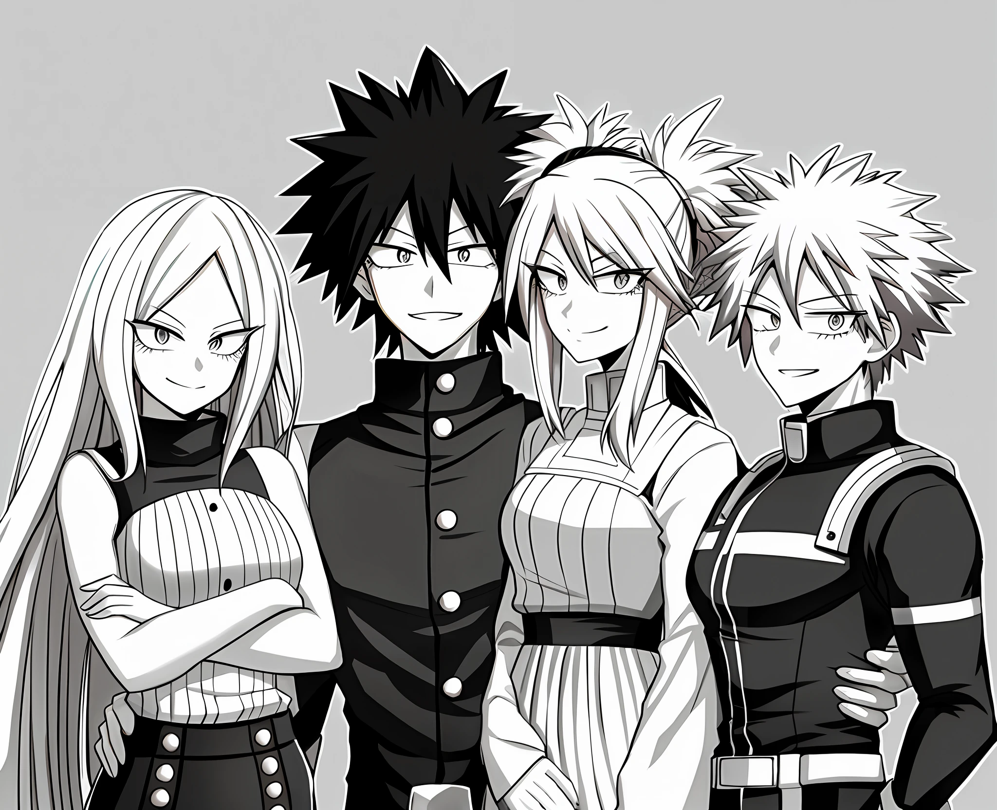 Family Photo, Tall, My Hero Academia art style. Monochrome Hair.