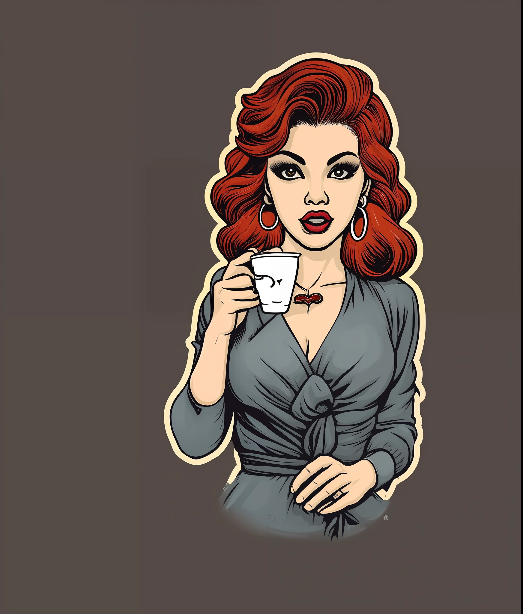 A beautiful lady sipping cold milk, ( big eye), vintage style, (t-shirt design), realistic volumetric masterpiece light
