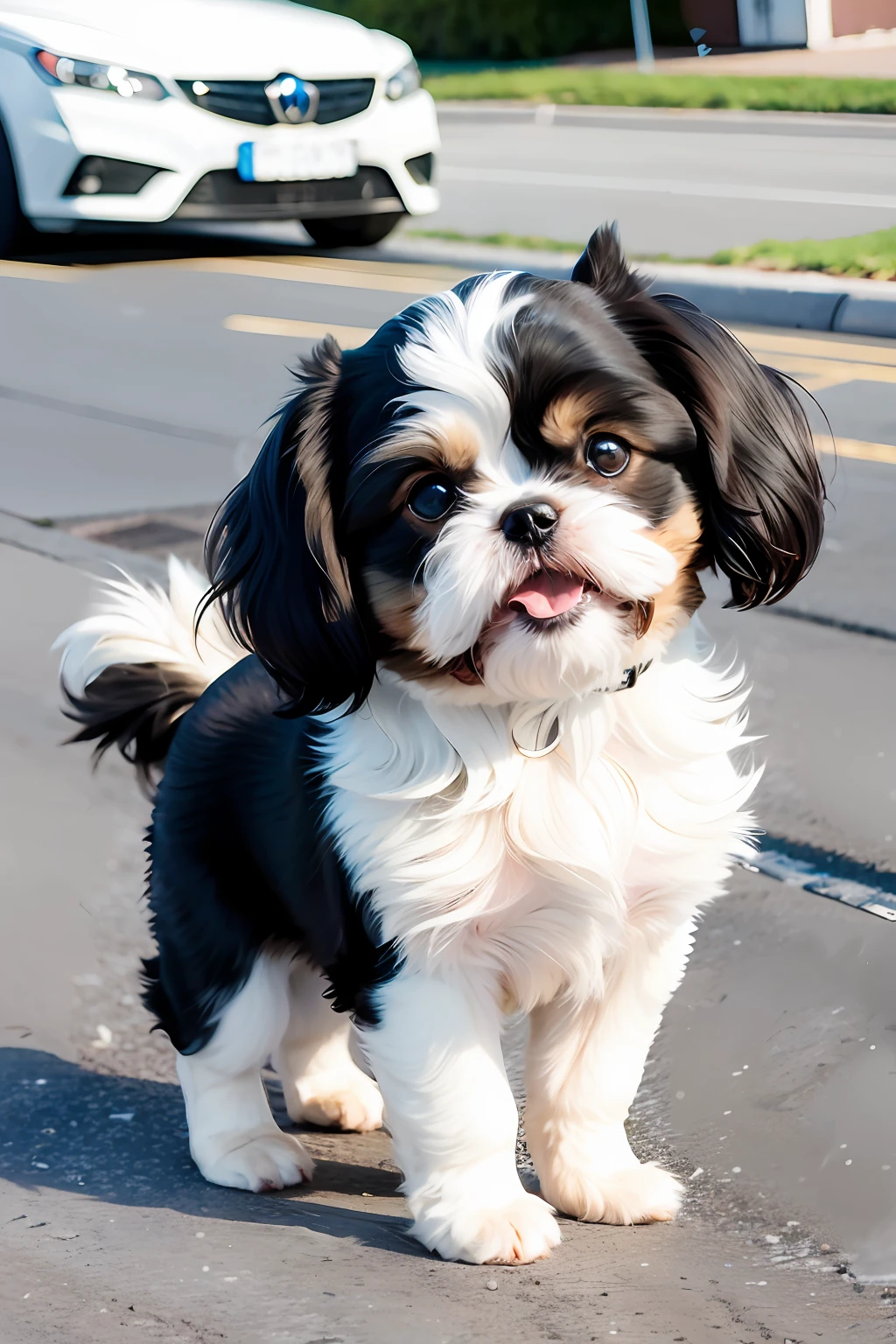 Shih tzu breed dog small drooping ear in the middle of the street