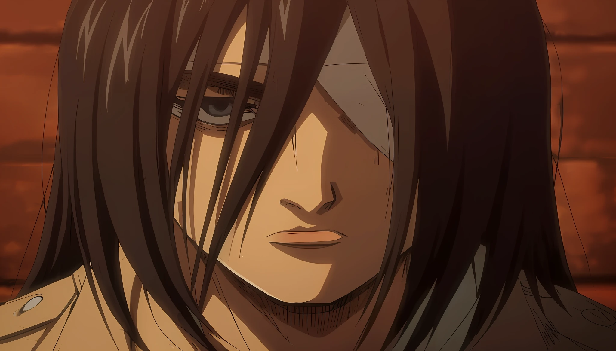 best quality, masterpiece, (realistic: 1.2), 1 man, Eren Jaeger, black jeans, black pants, brown hair, attack on Titan, cold background, black jacket, slim body, high definition, high quality, black clothes
