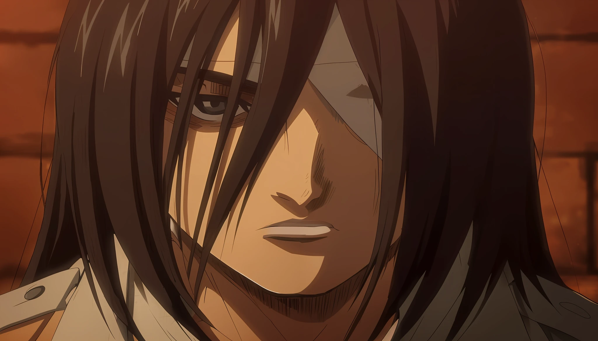 best quality, masterpiece, (realistic: 1.2), 1 man, Eren Jaeger, black jeans, black pants, brown hair, attack on Titan, cold background, black jacket, slim body, high definition, high quality, black clothes