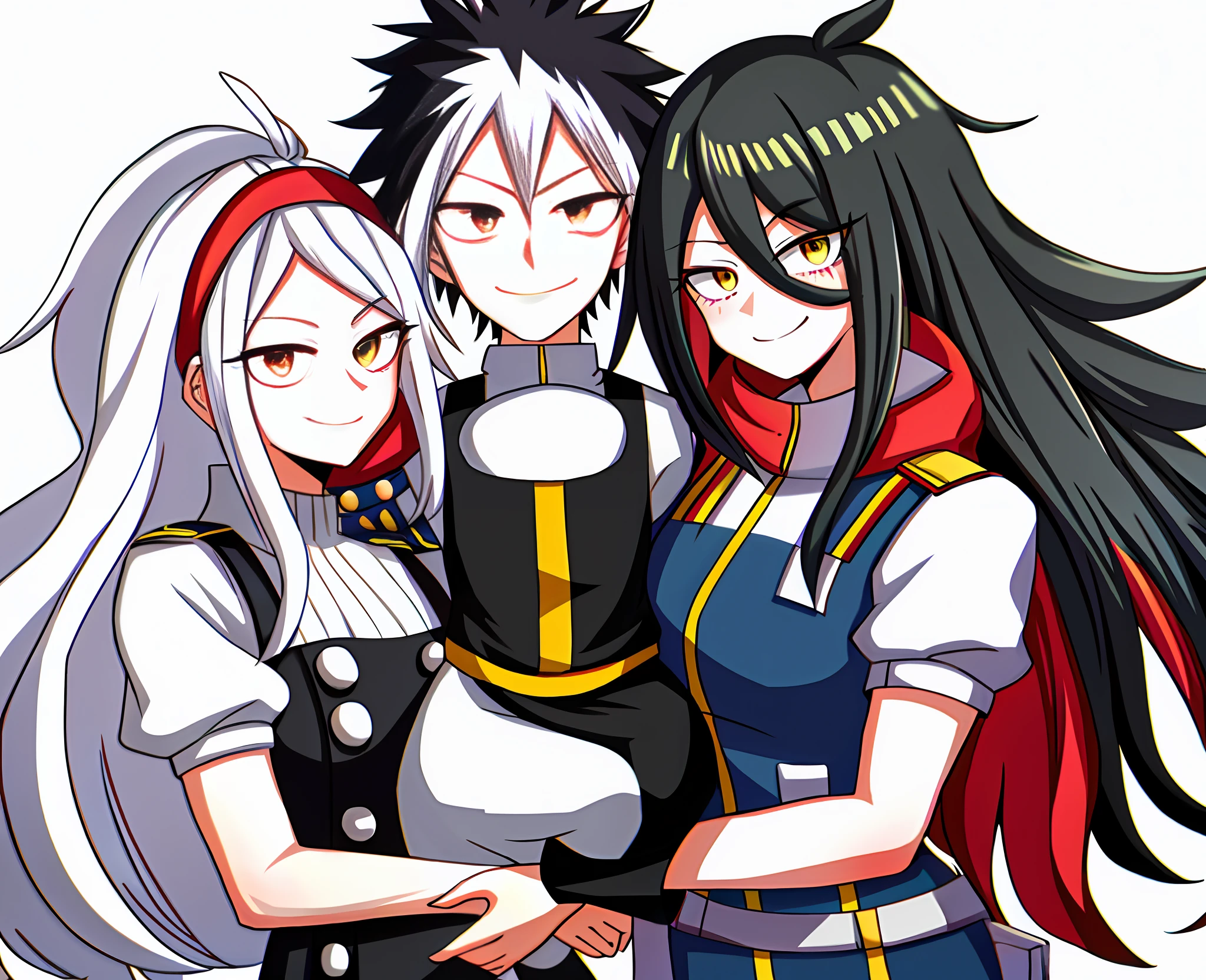 Family Photo, Tall, My Hero Academia art style. Multicolored Hair (Black Hair, White Hair)