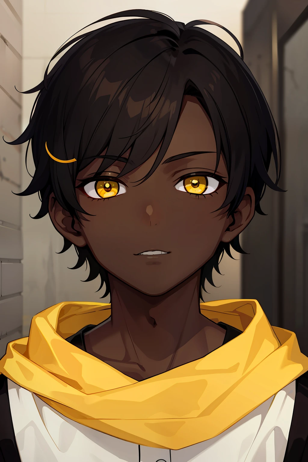 1boy, dark skinned, male, short hair, yellow eye, portrait