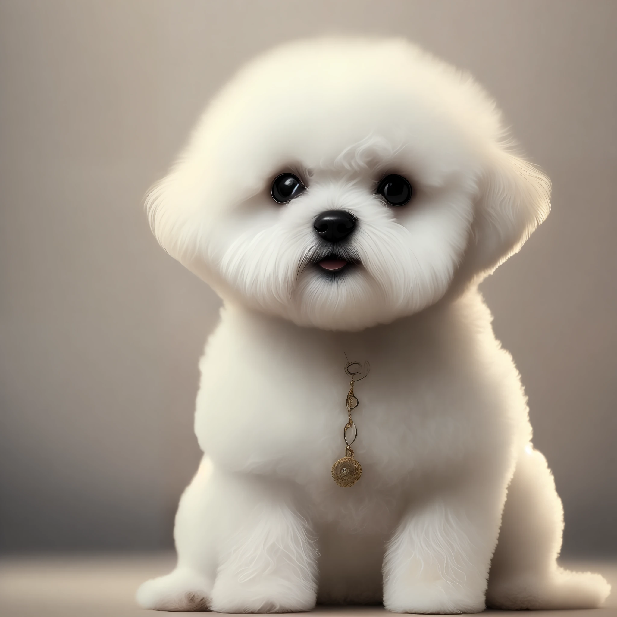 Cute, white, big-eyed, Bichon Frise, small body, short legs, black nose, small ear, Curly hair