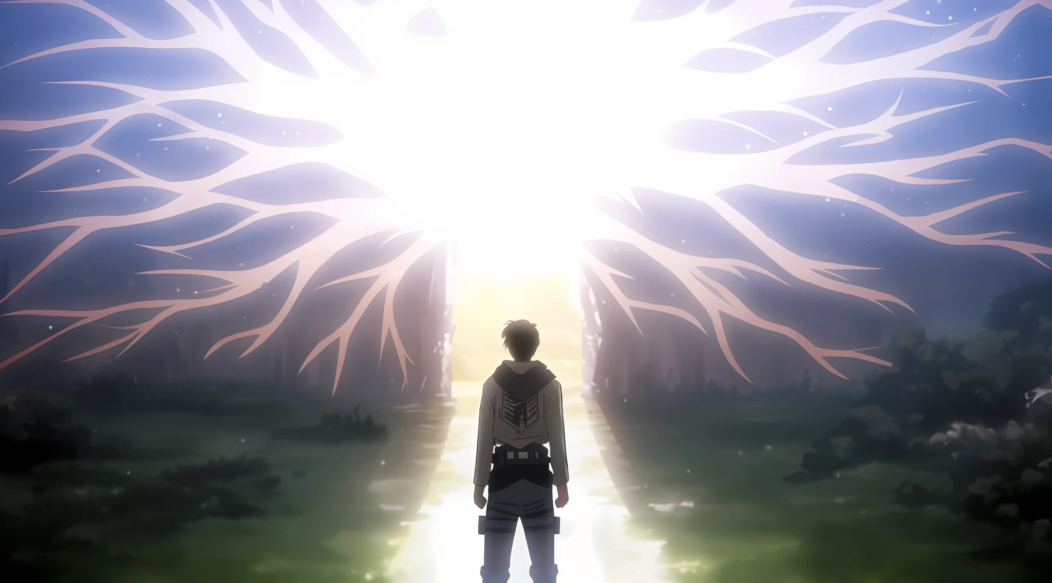 best quality, masterpiece, (realistic: 1.2), 1 man, Eren Jaeger, black jeans, black pants, brown hair, attack on Titan, cold background, black jacket, slim body, high definition, high quality, black clothes